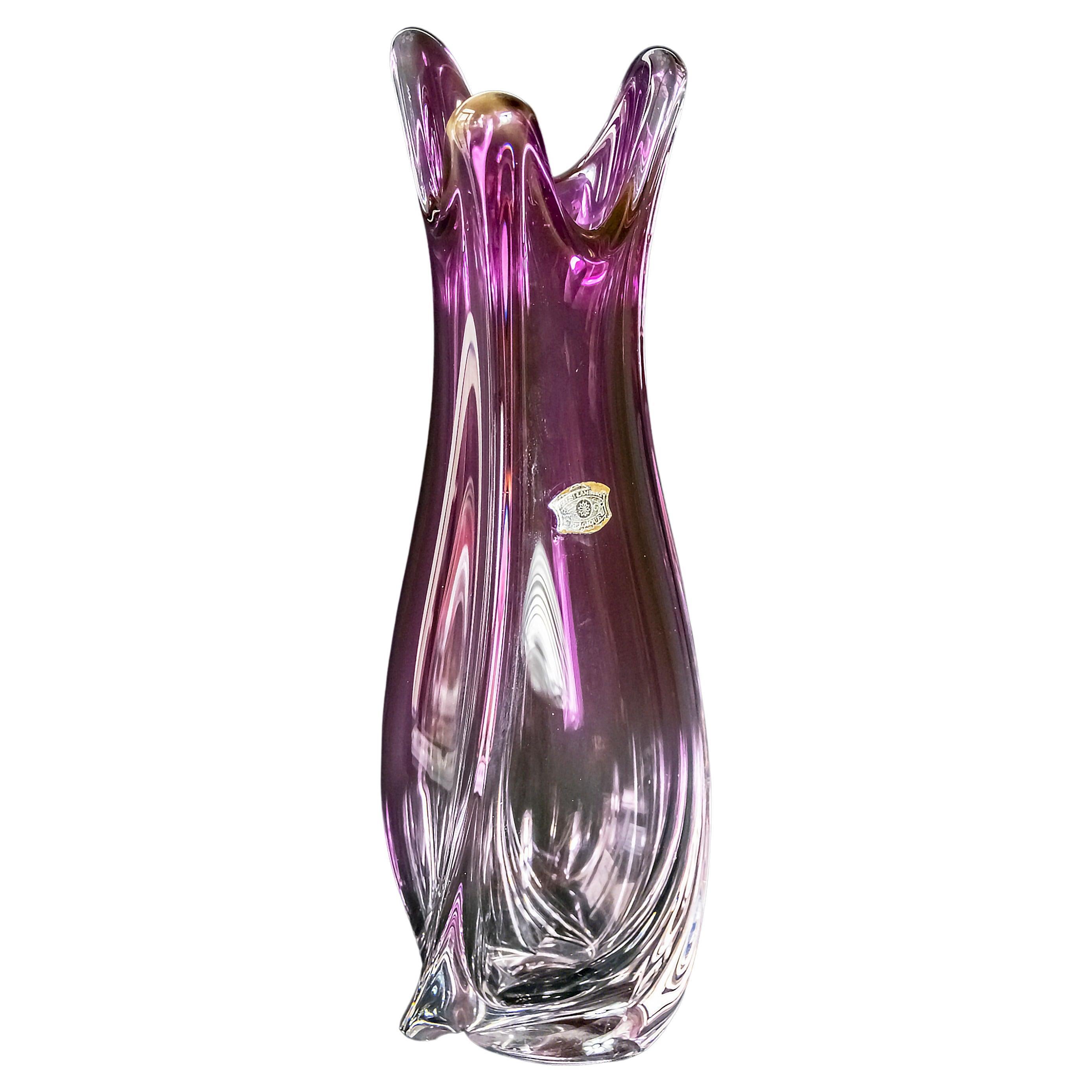 Large Vintage Handmade Val Saint Lambert Crystal Vase
