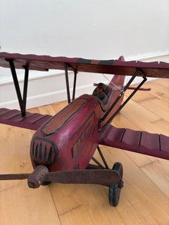 Large Vintage Handmade Wooden Airplane Model Biplane, 1930s
