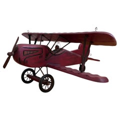 Large Vintage Handmade Wooden Airplane Model Biplane, 1930s