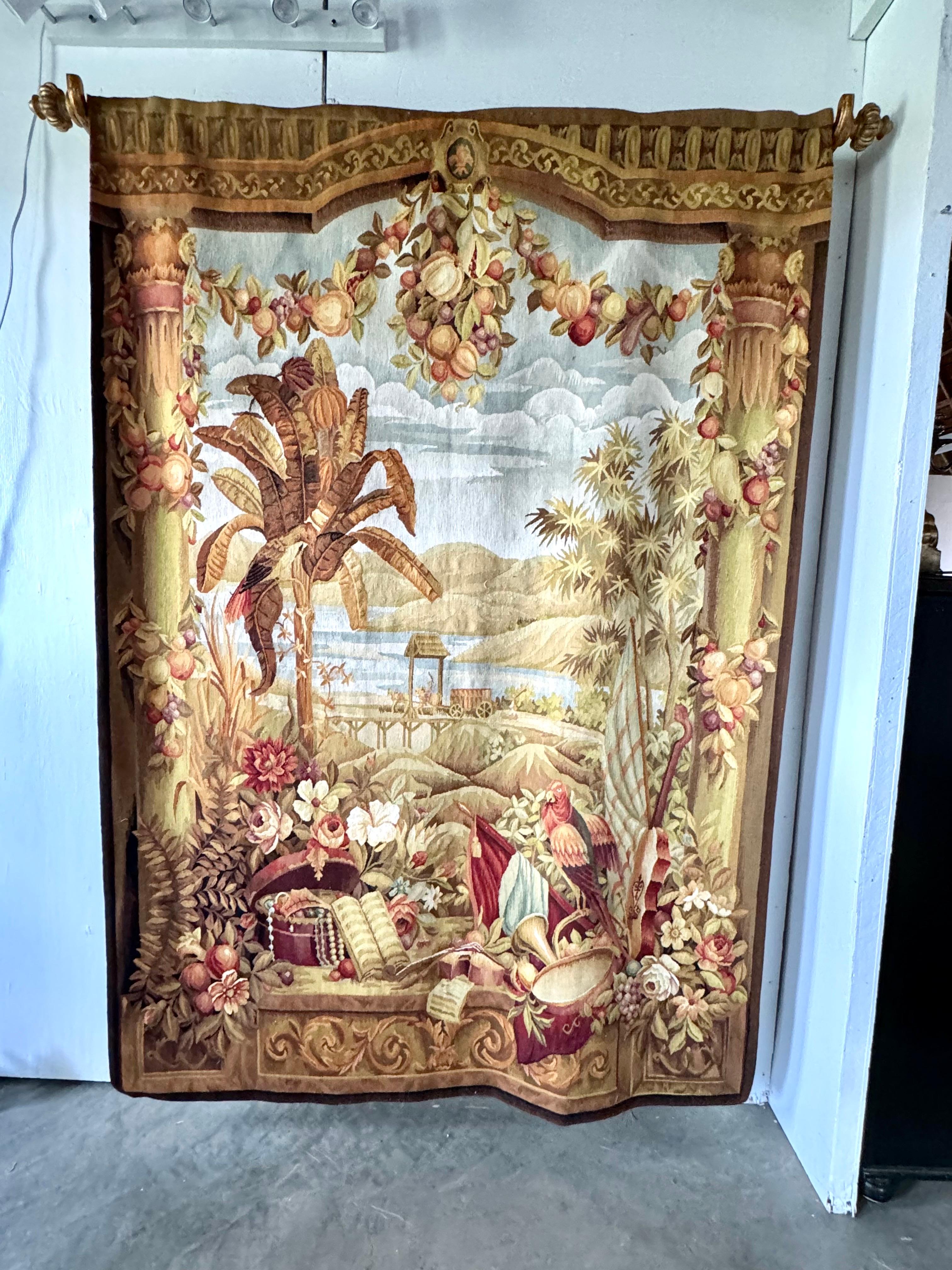 Large Vintage Handwoven Chinoiserie/Asian Tapestry For Sale 10