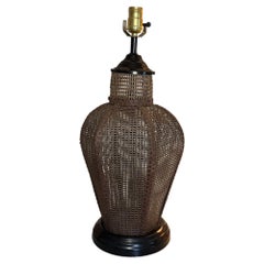 Large Vintage Handwoven Rattan and Cane Urn Form Table Lamp
