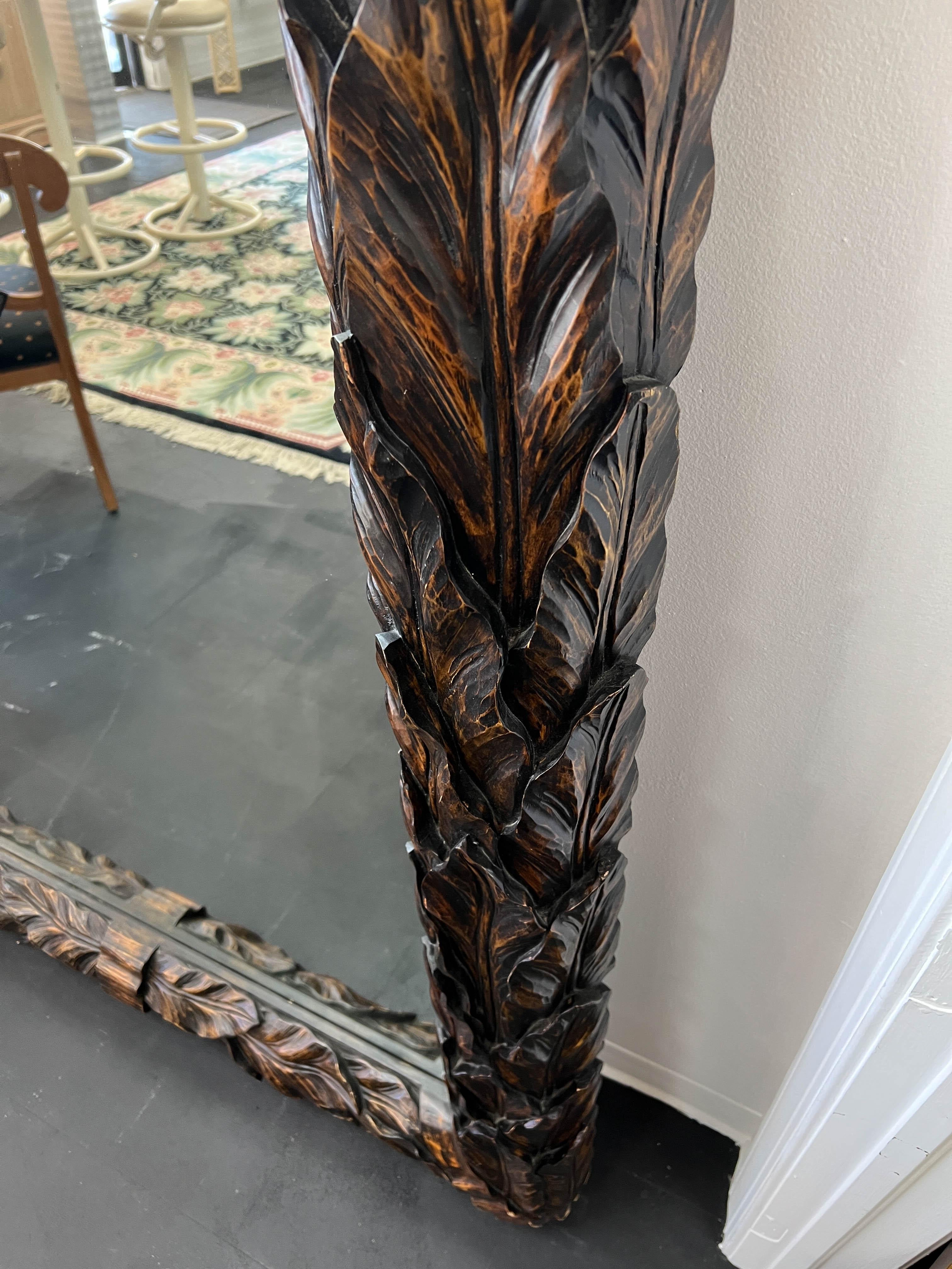 Large Vintage Hardwood Leaf & Ribbon Carved Mirror For Sale 4