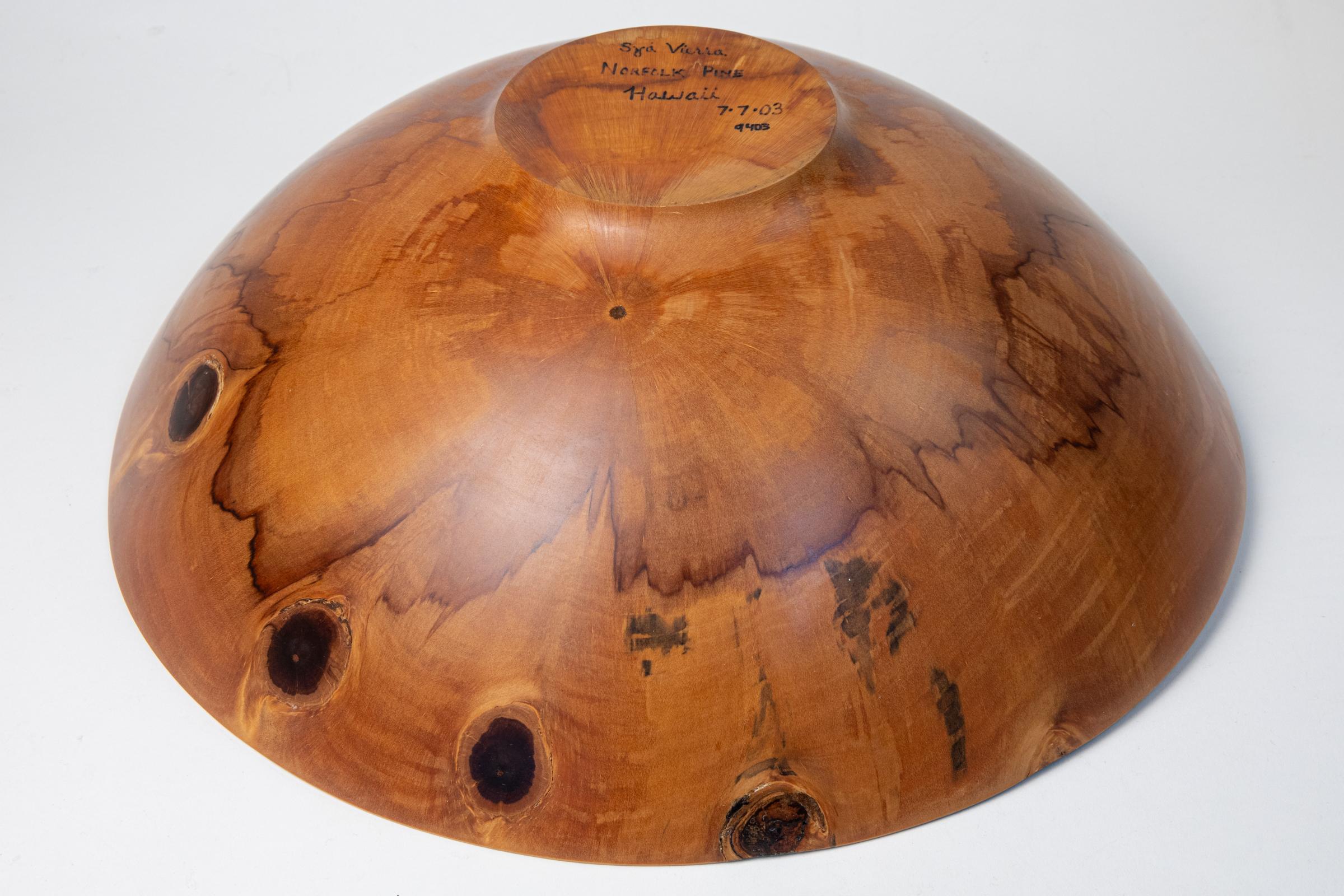Large Hawaiian Turned Wood Art Bowl by Syd Vierra For Sale 7