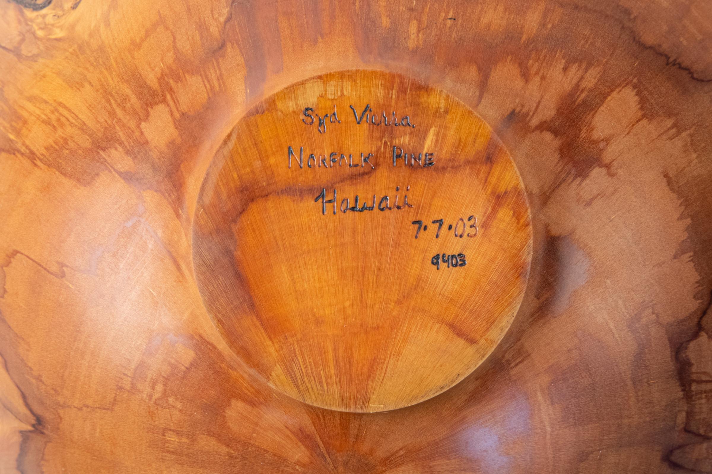 Large Hawaiian Turned Wood Art Bowl by Syd Vierra For Sale 8