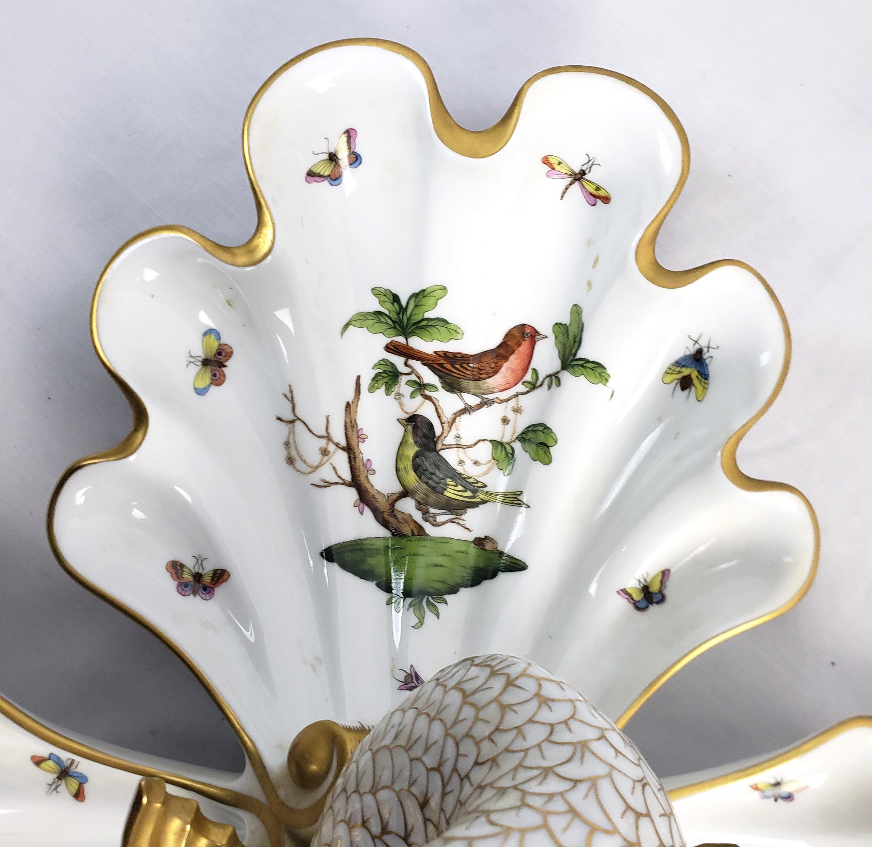 Large Vintage Herend Porcelain Rothschild Bird Pattern Centerpiece with Coy Fish For Sale 9
