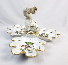 Large Vintage Herend Porcelain Rothschild Bird Pattern Centerpiece with Coy Fish