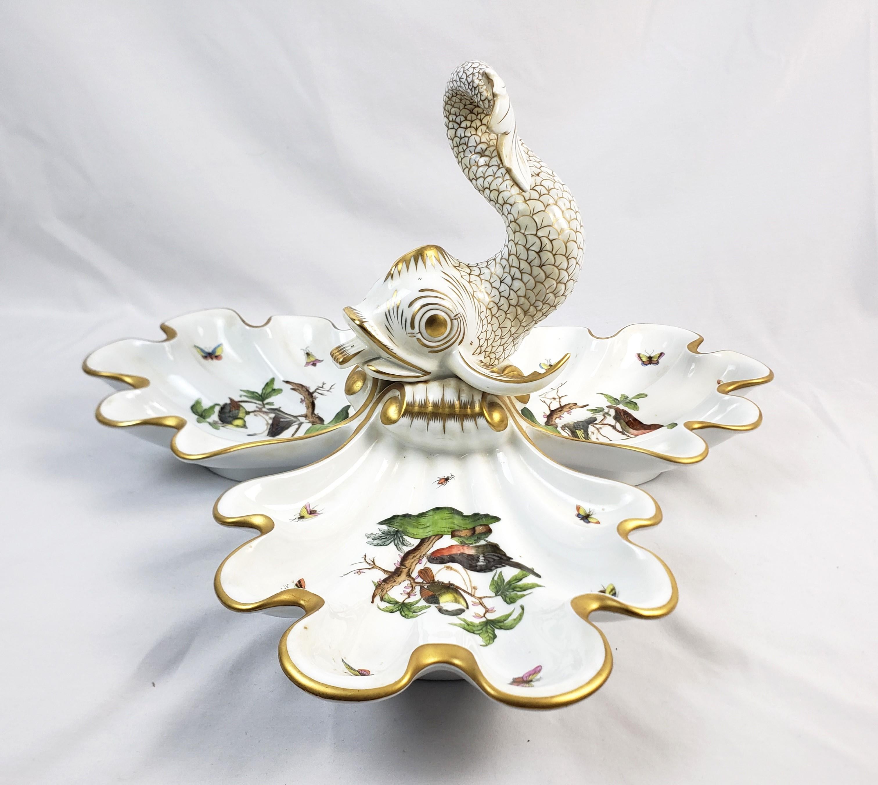Victorian Large Vintage Herend Porcelain Rothschild Bird Pattern Centerpiece with Coy Fish For Sale