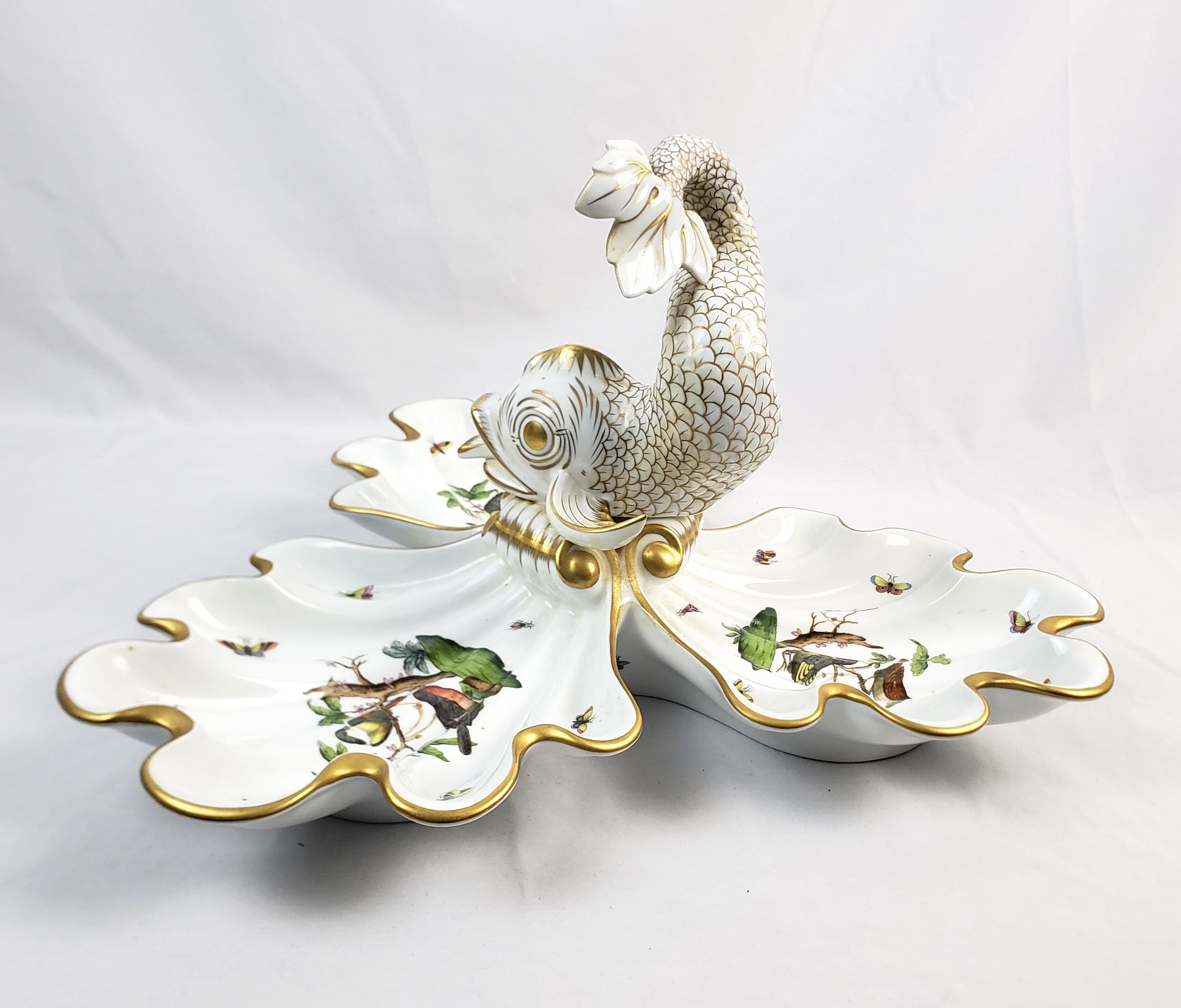 Hand-Painted Large Vintage Herend Porcelain Rothschild Bird Pattern Centerpiece with Coy Fish For Sale