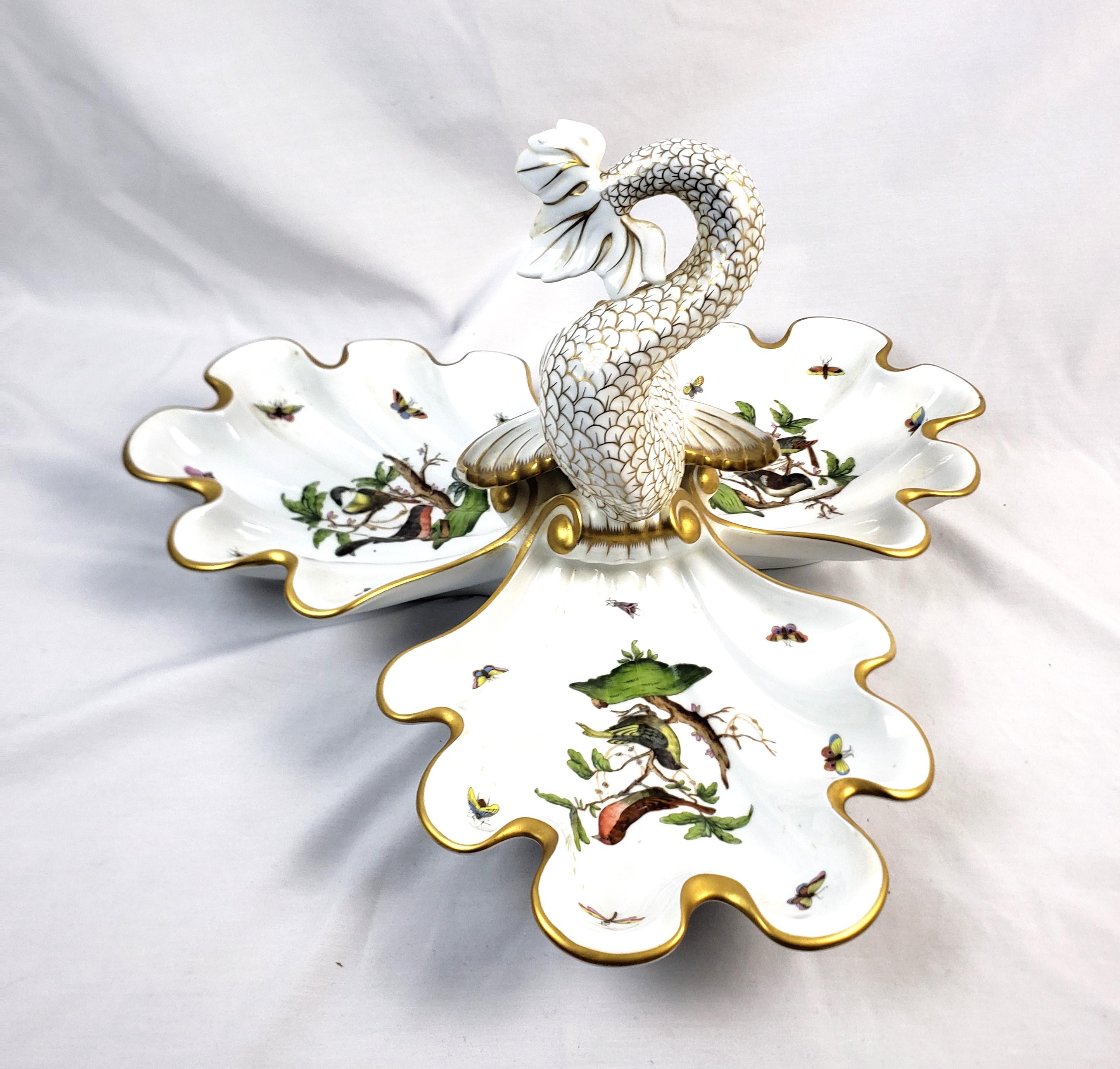 Large Vintage Herend Porcelain Rothschild Bird Pattern Centerpiece with Coy Fish For Sale 2