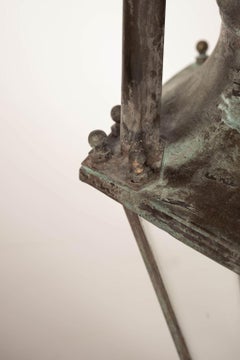 Large Vintage Hexagonal Glass Paneled Domed Green Patina Copper Lantern