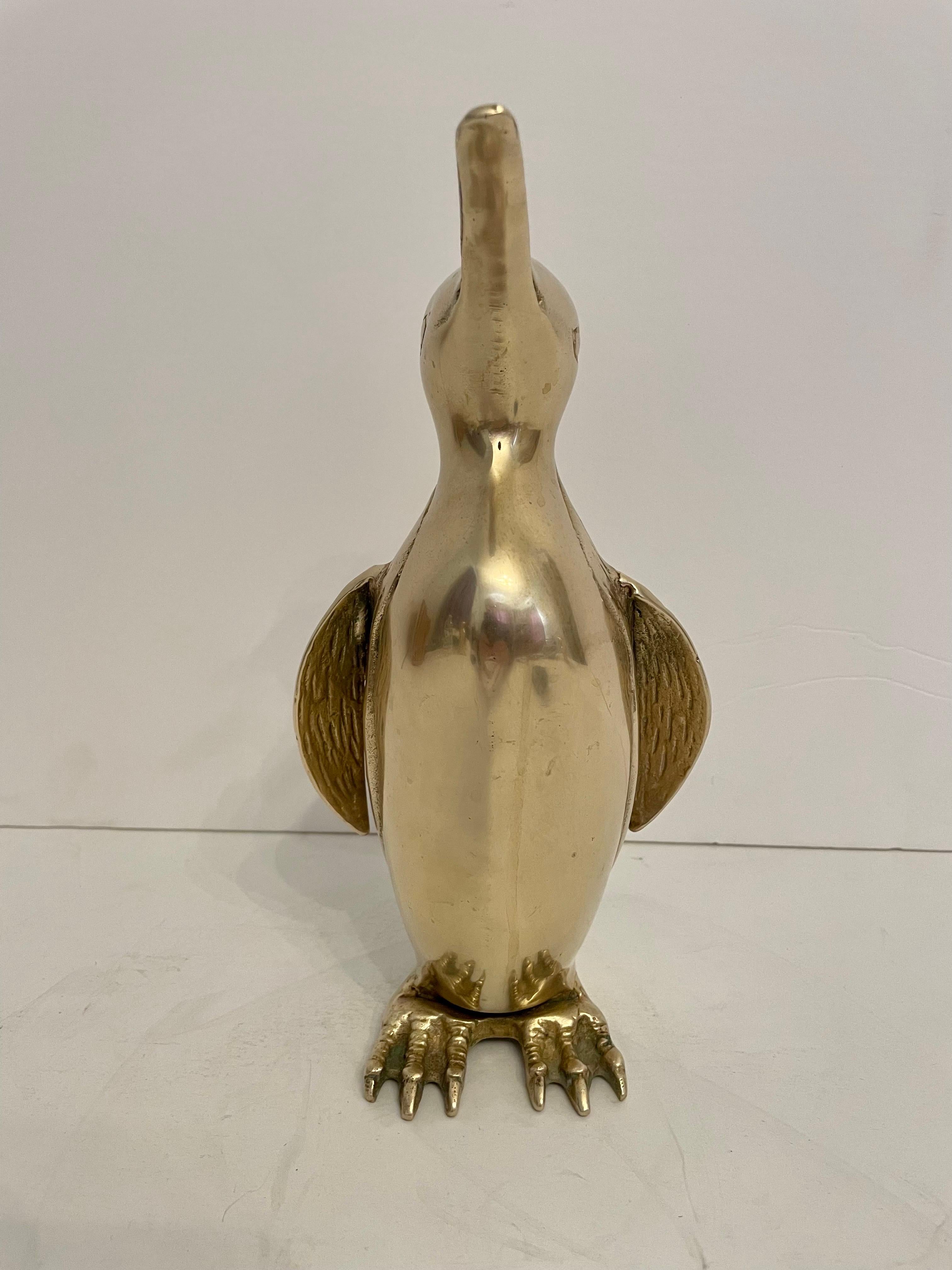 Cast  Large Vintage Hollywood Regency Brass Penguin Sculpture For Sale