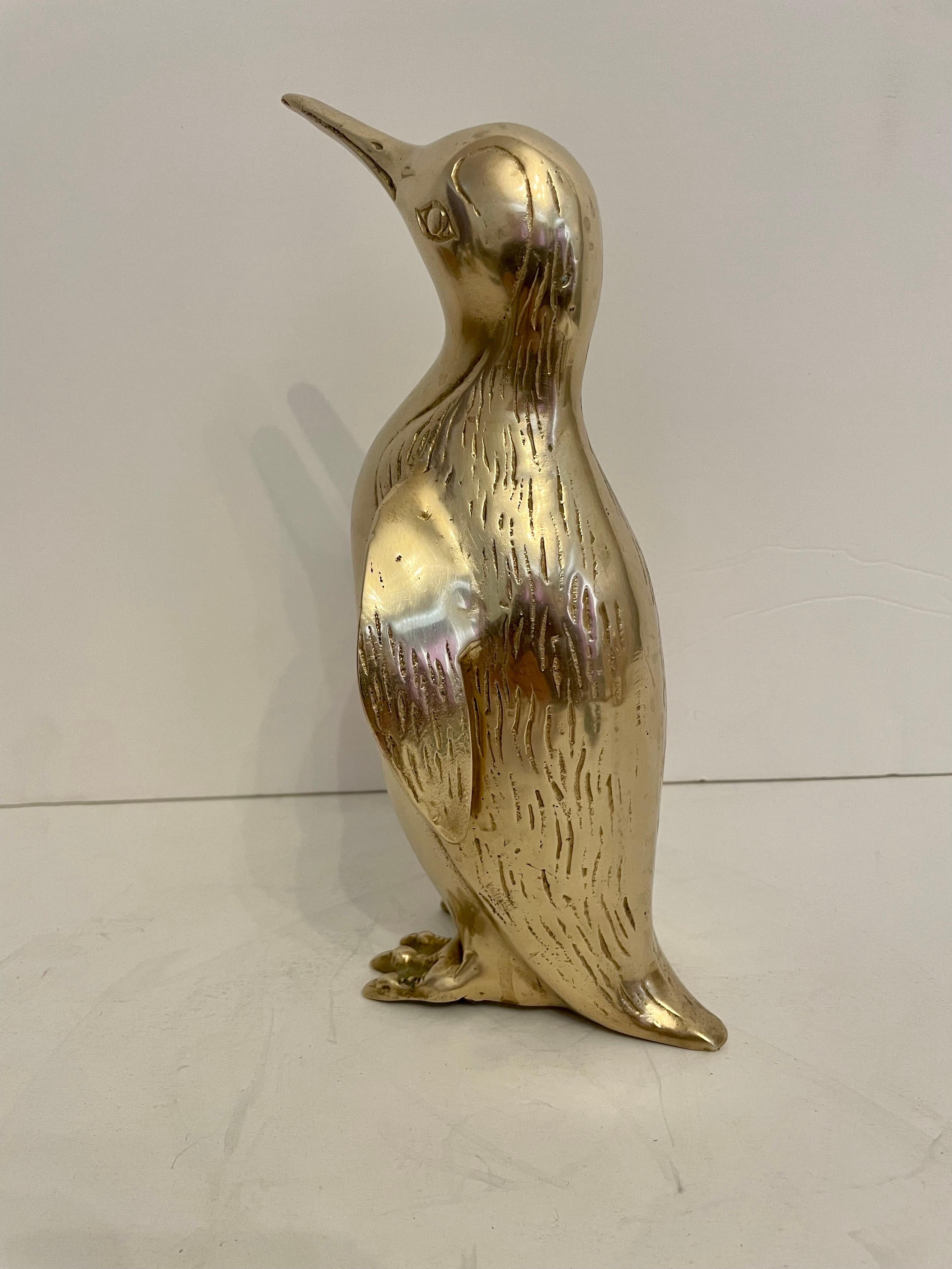 20th Century  Large Vintage Hollywood Regency Brass Penguin Sculpture For Sale