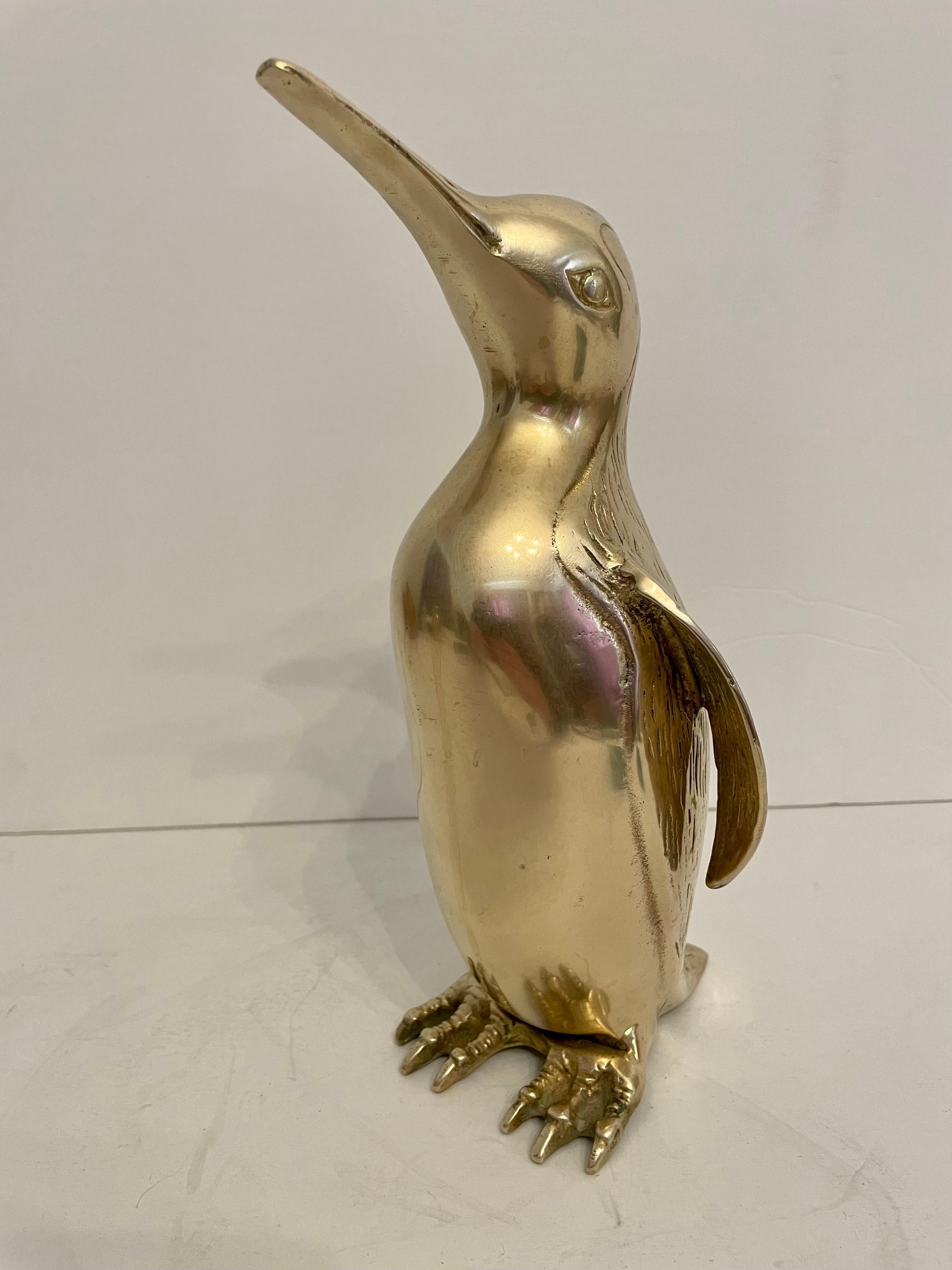  Large Vintage Hollywood Regency Brass Penguin Sculpture For Sale 1