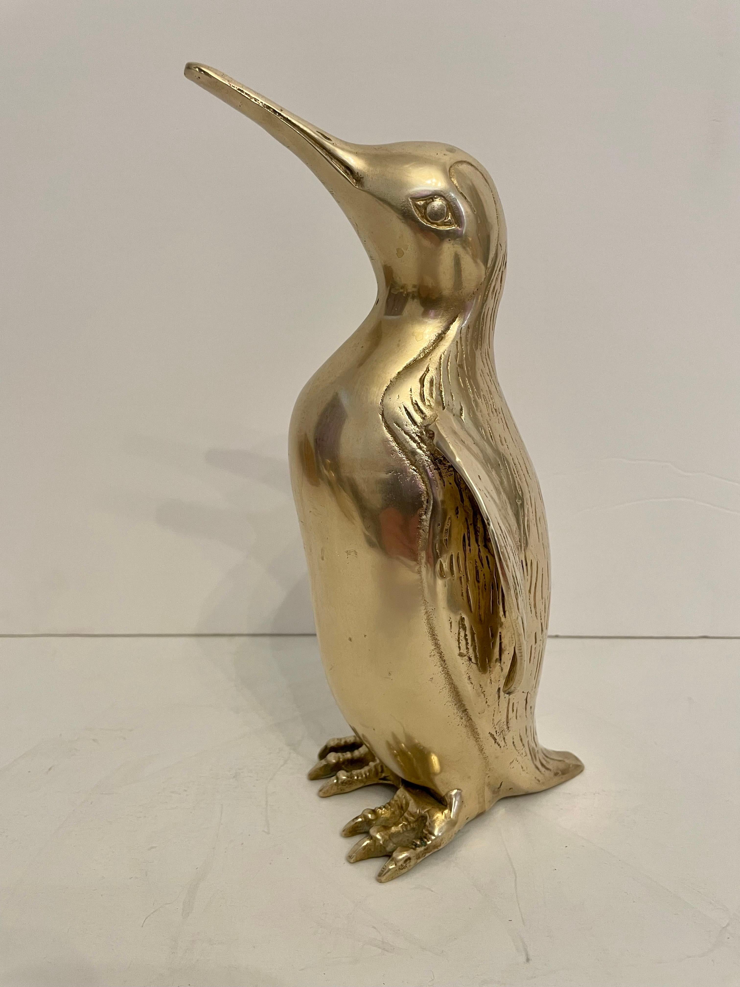  Large Vintage Hollywood Regency Brass Penguin Sculpture For Sale 2