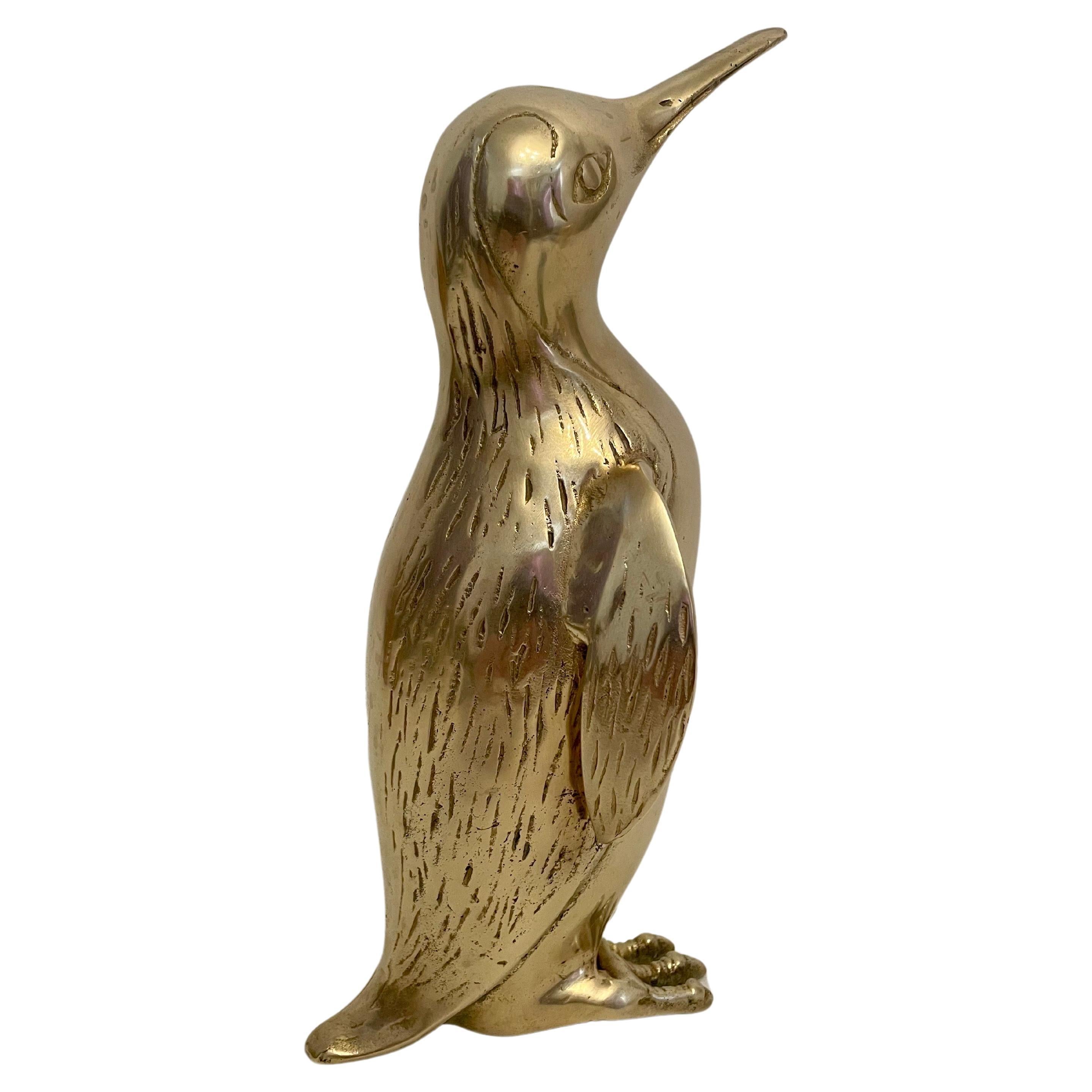  Gran Escultura Pingüino Vintage Hollywood Regency de Latón en venta