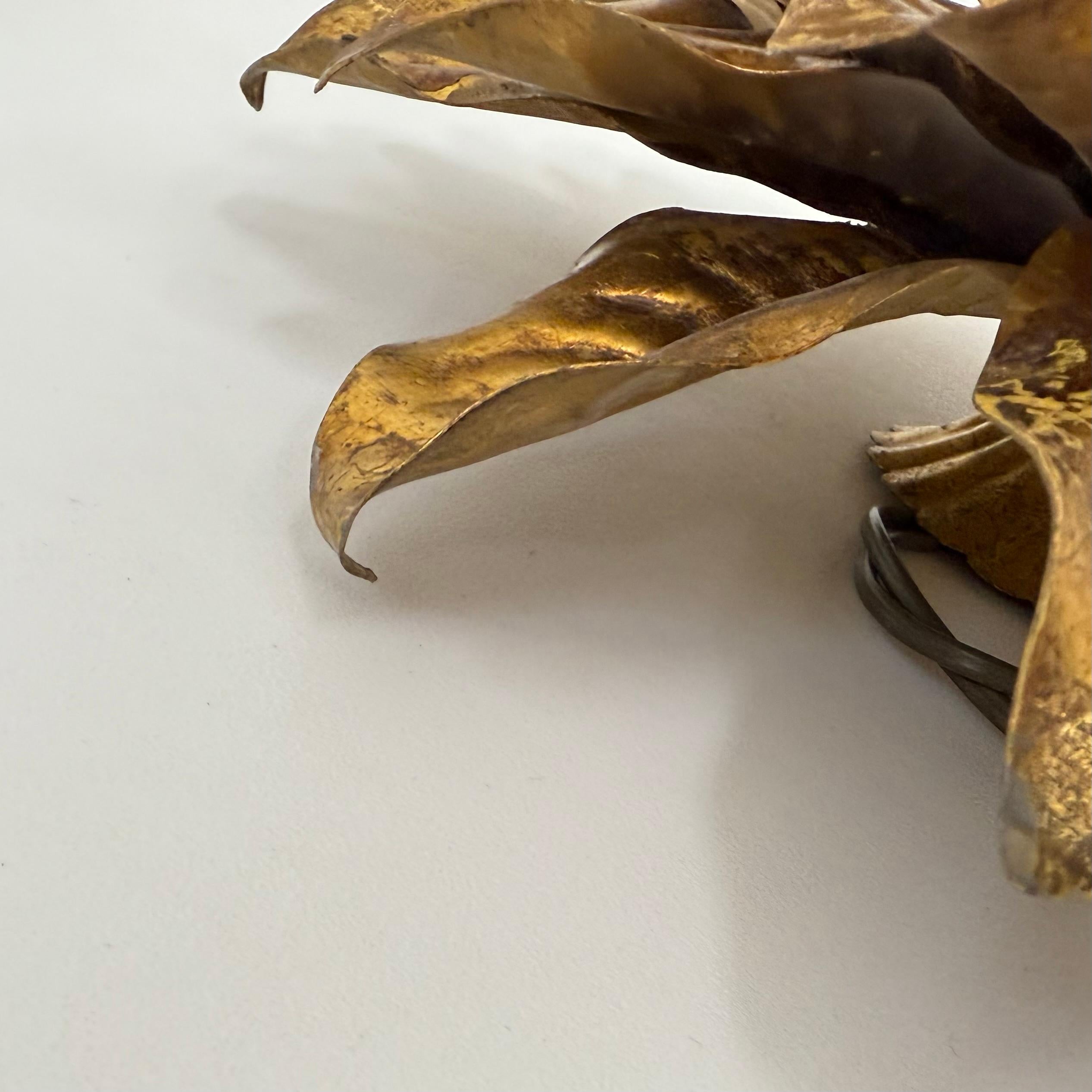 Large vintage hollywood rengency gold gilded leaf flush mount , 1970’s For Sale 3