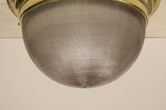 Large Vintage Holophane and Brass Flush Mount Light, 9 available