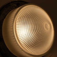 Large Vintage Holophane Cast Aluminium Enclosed Industrial Pendant Lights