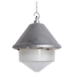 Large Vintage Holophane Cast Aluminium Enclosed Industrial Pendant Lights