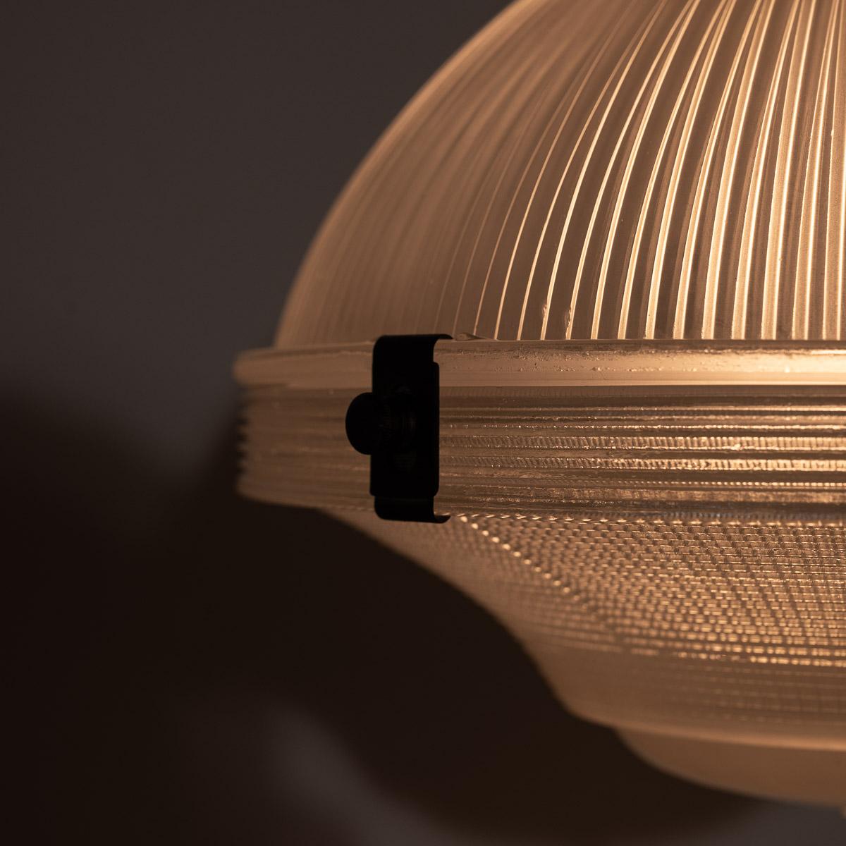 Brass Large Vintage Holophane Prismatic Glass Three Part Chapel Pendant Lights For Sale