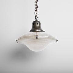 Large Vintage Holophane Ripple-Lite Prismatic Glass Pendant Lights