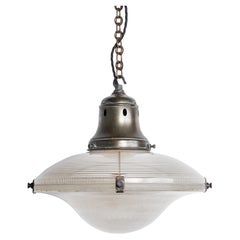 Large Vintage Holophane Ripple-Lite Prismatic Glass Pendant Lights