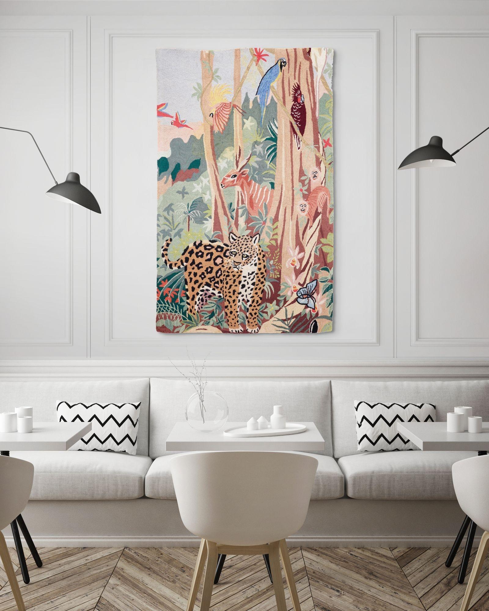 Großer hakenbesetzter Wandbehang mit einer Dschungelszene, um 1950 im Angebot 8