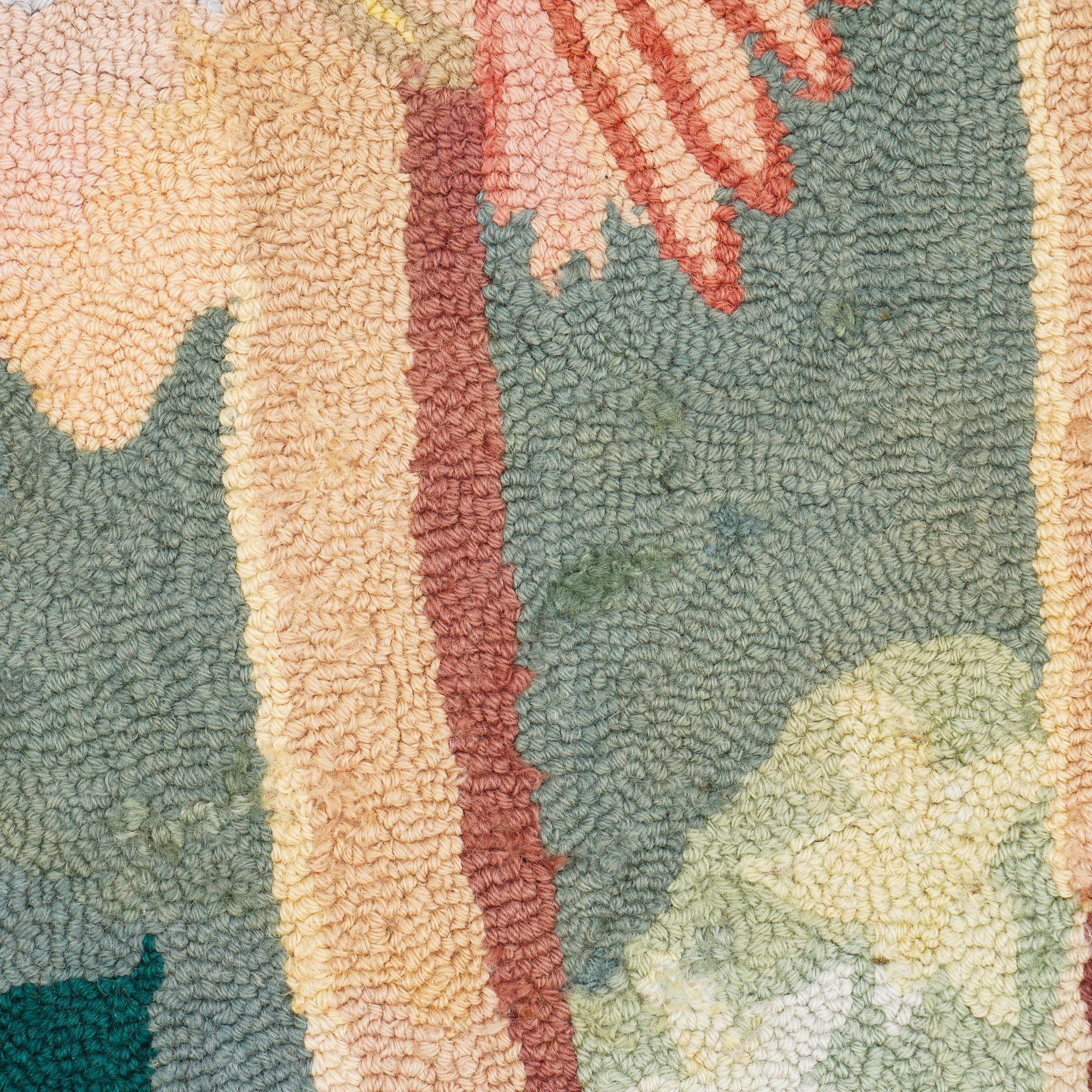 Großer hakenbesetzter Wandbehang mit einer Dschungelszene, um 1950 (Wolle) im Angebot