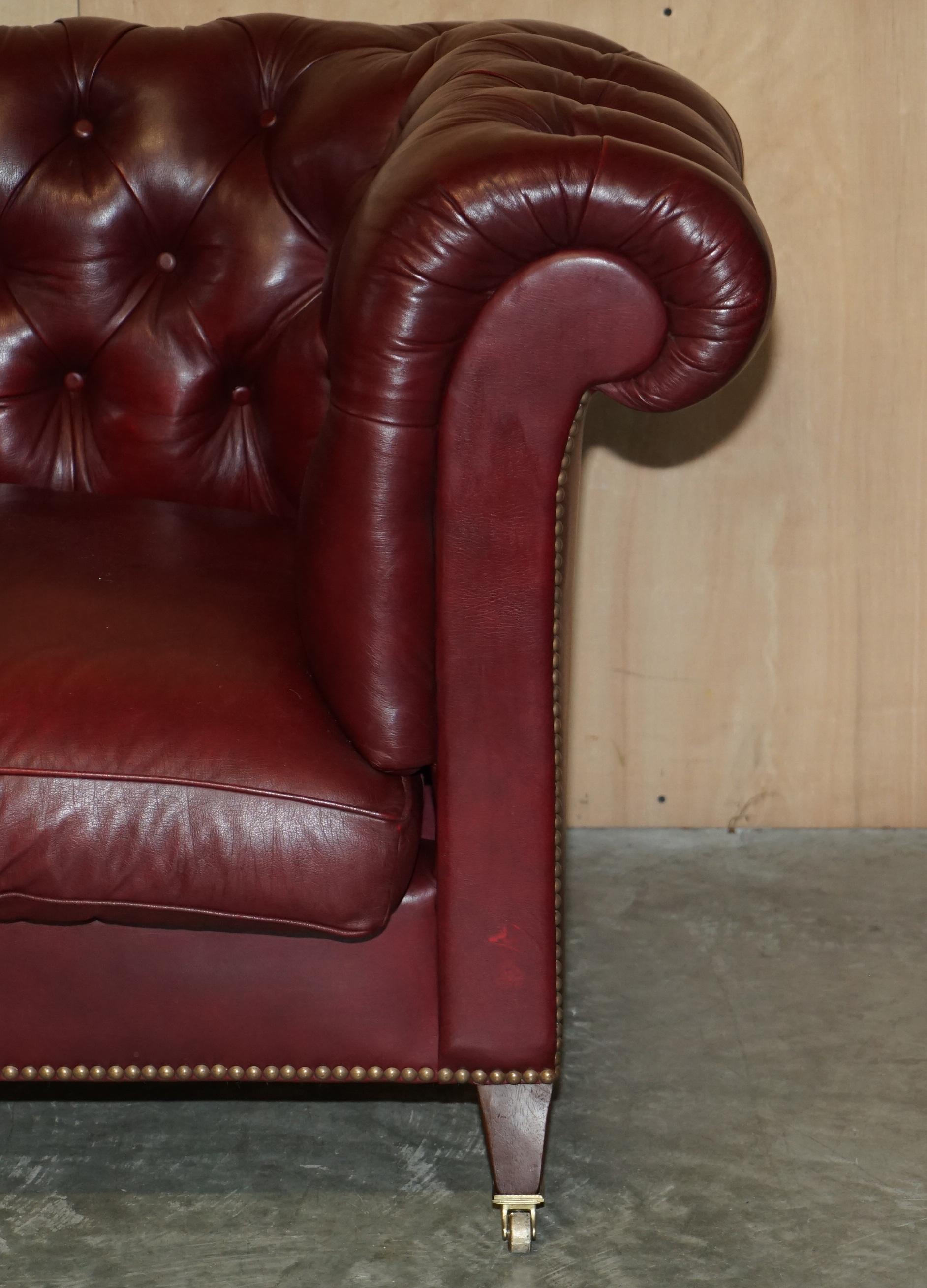 Large Vintage Howard & Son's Oxblood Leather Fully Stamped Chesterfield Sofa For Sale 5