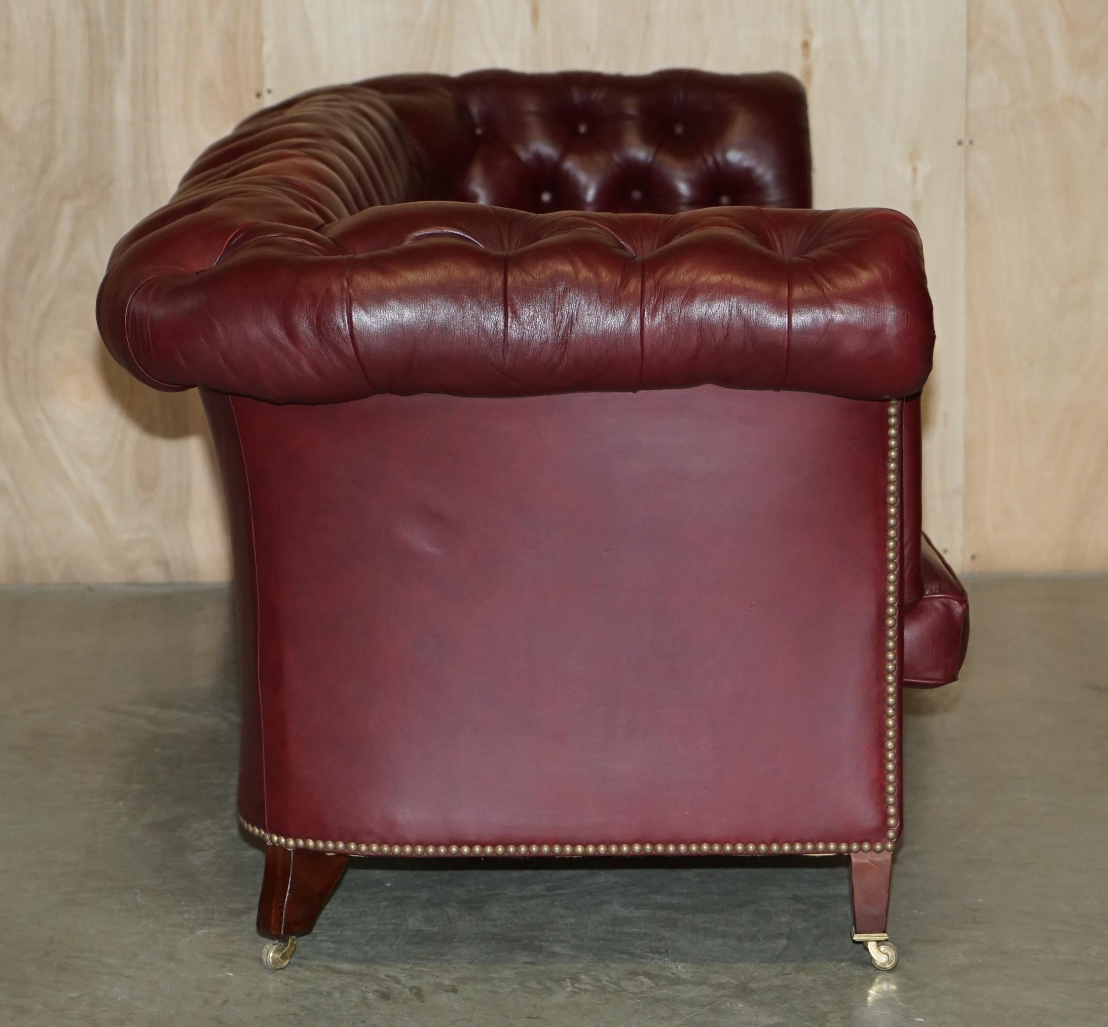 Large Vintage Howard & Son's Oxblood Leather Fully Stamped Chesterfield Sofa For Sale 8