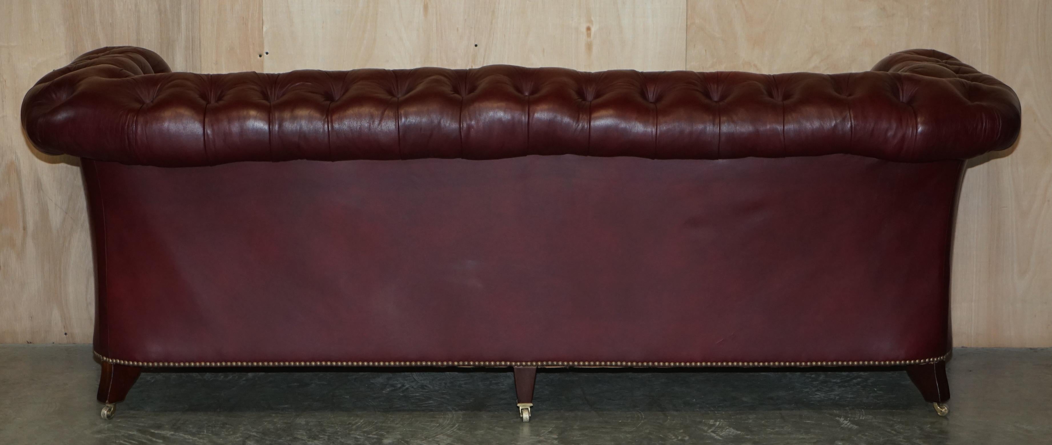 Large Vintage Howard & Son's Oxblood Leather Fully Stamped Chesterfield Sofa For Sale 9