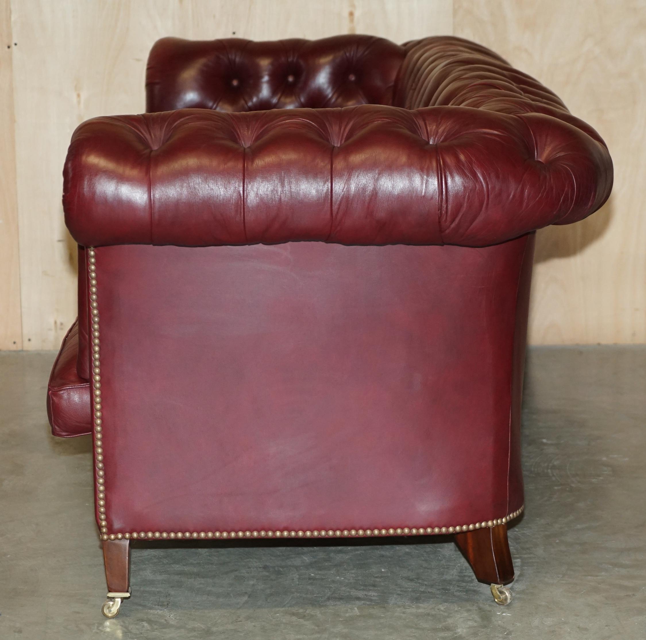 Large Vintage Howard & Son's Oxblood Leather Fully Stamped Chesterfield Sofa For Sale 10