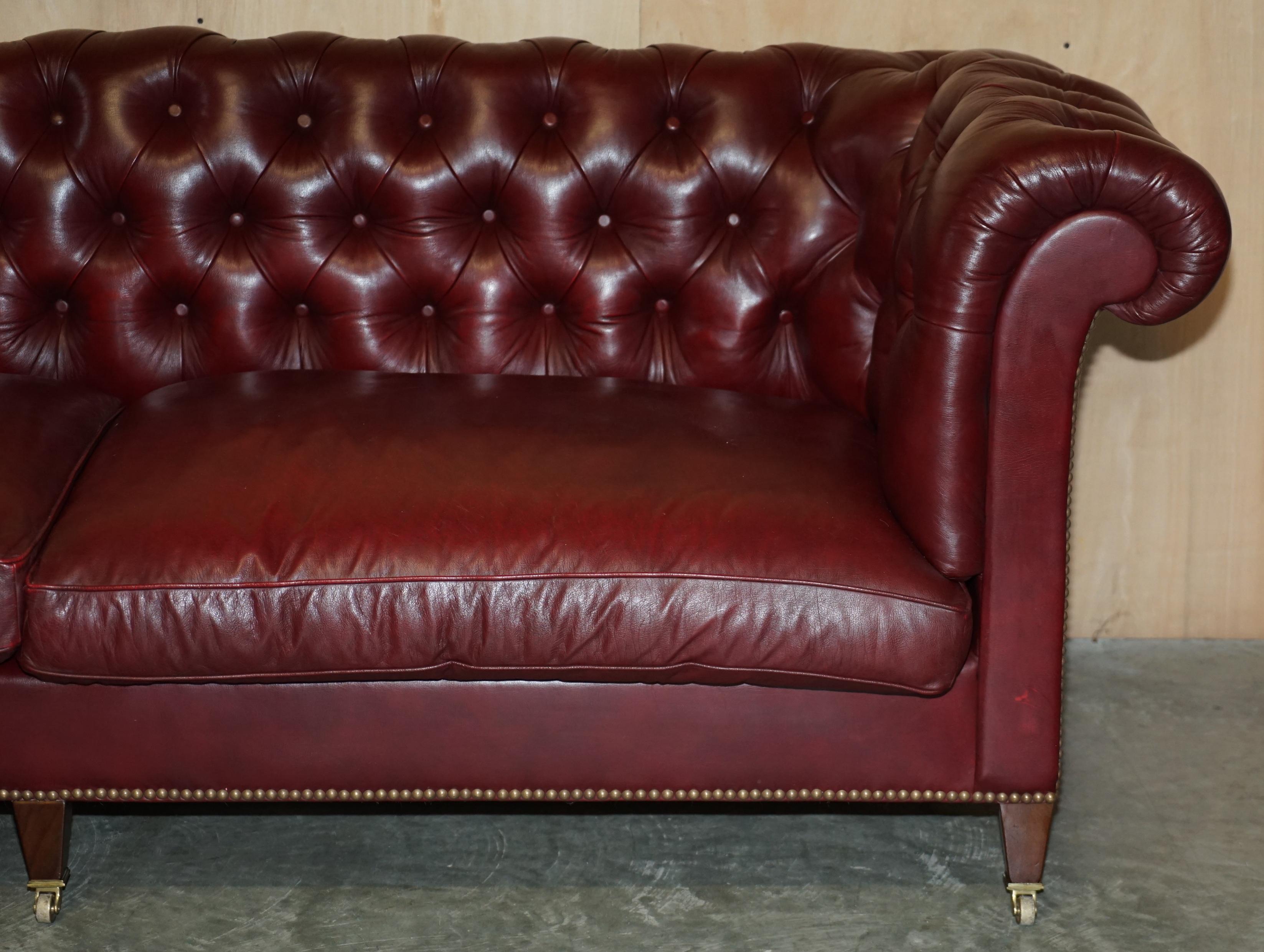 20th Century Large Vintage Howard & Son's Oxblood Leather Fully Stamped Chesterfield Sofa For Sale