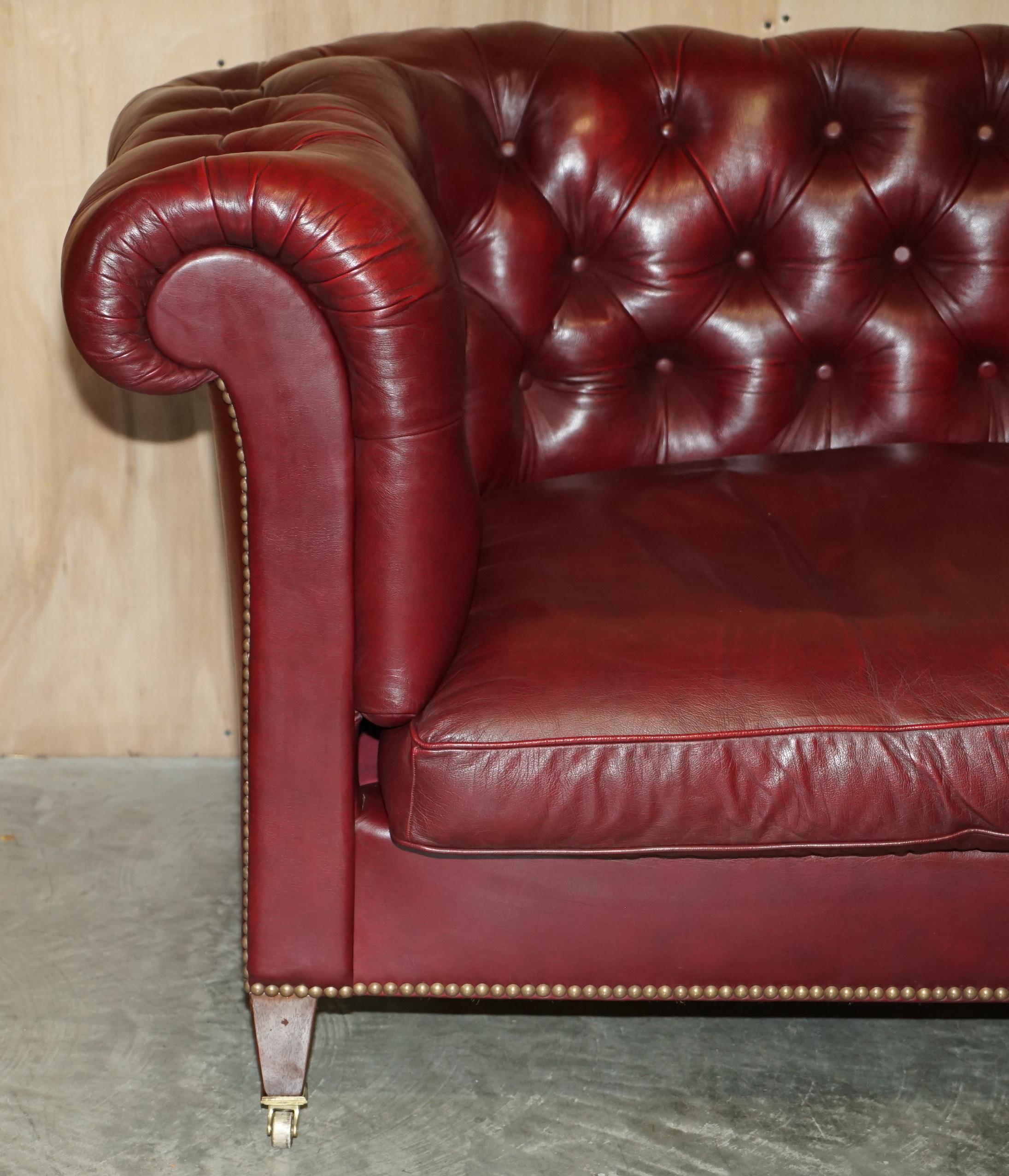 Large Vintage Howard & Son's Oxblood Leather Fully Stamped Chesterfield Sofa For Sale 1