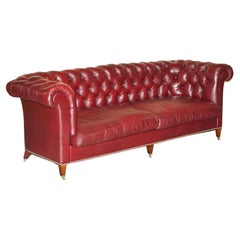 Large Vintage Howard & Son's Oxblood Leather Fully Stamped Chesterfield Sofa