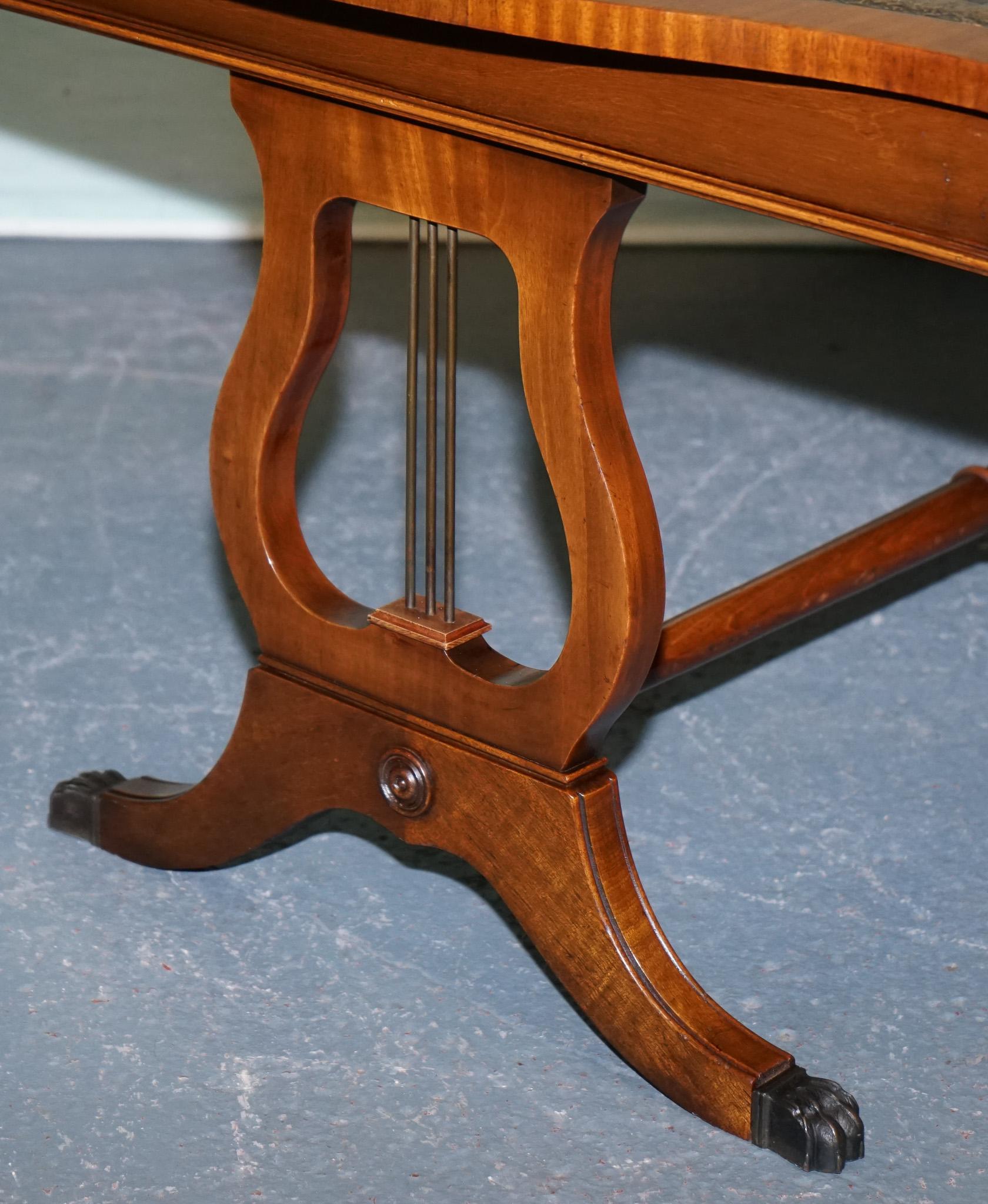 Hand-Crafted LARGE ViNTAGE HUNTER GREEN LEATHER TOP COFFEE TABLE For Sale