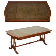 LARGE ViNTAGE HUNTER GREEN LEATHER TOP COFFEE TABLE