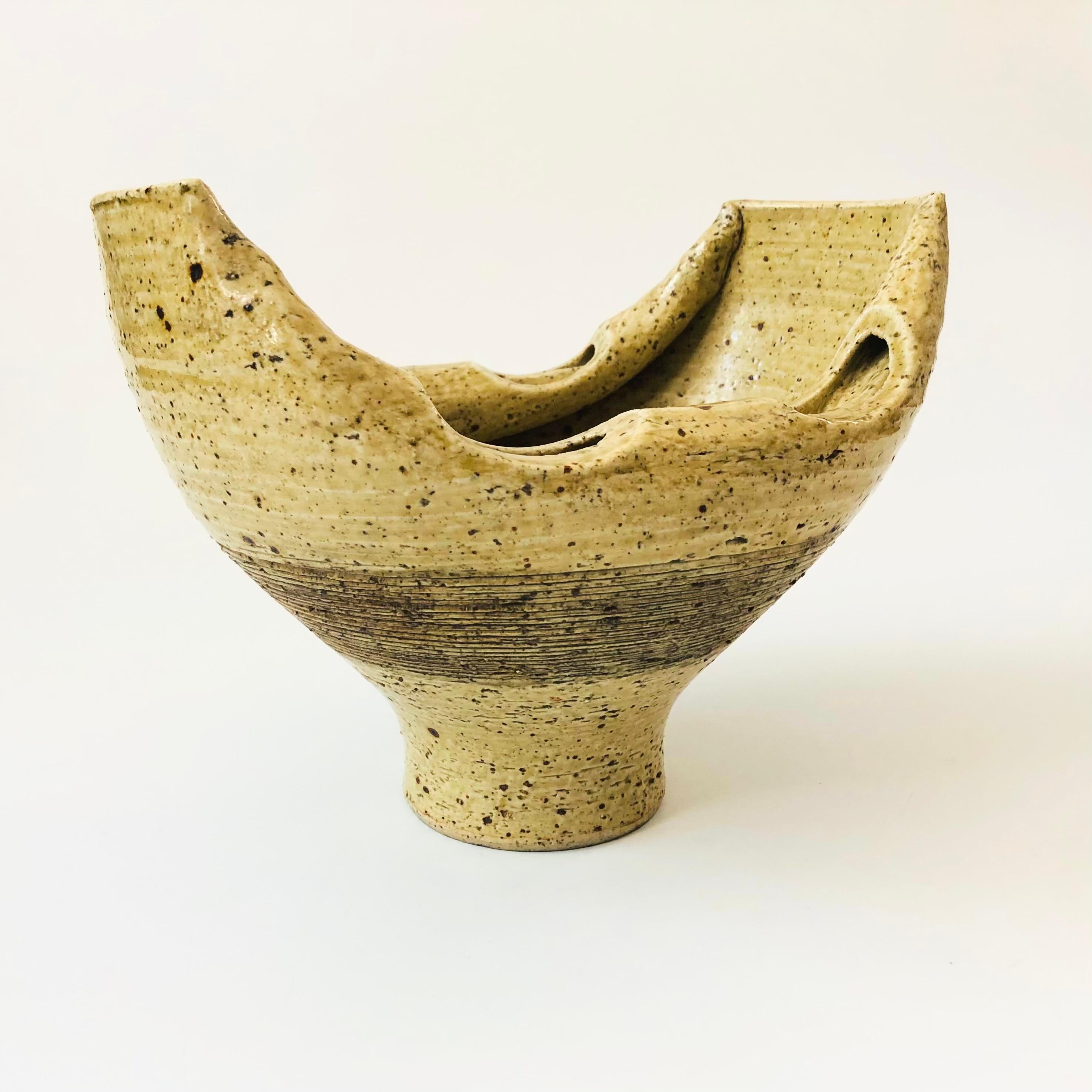Pottery Large Vintage Ikebana Pedestal Bowl For Sale