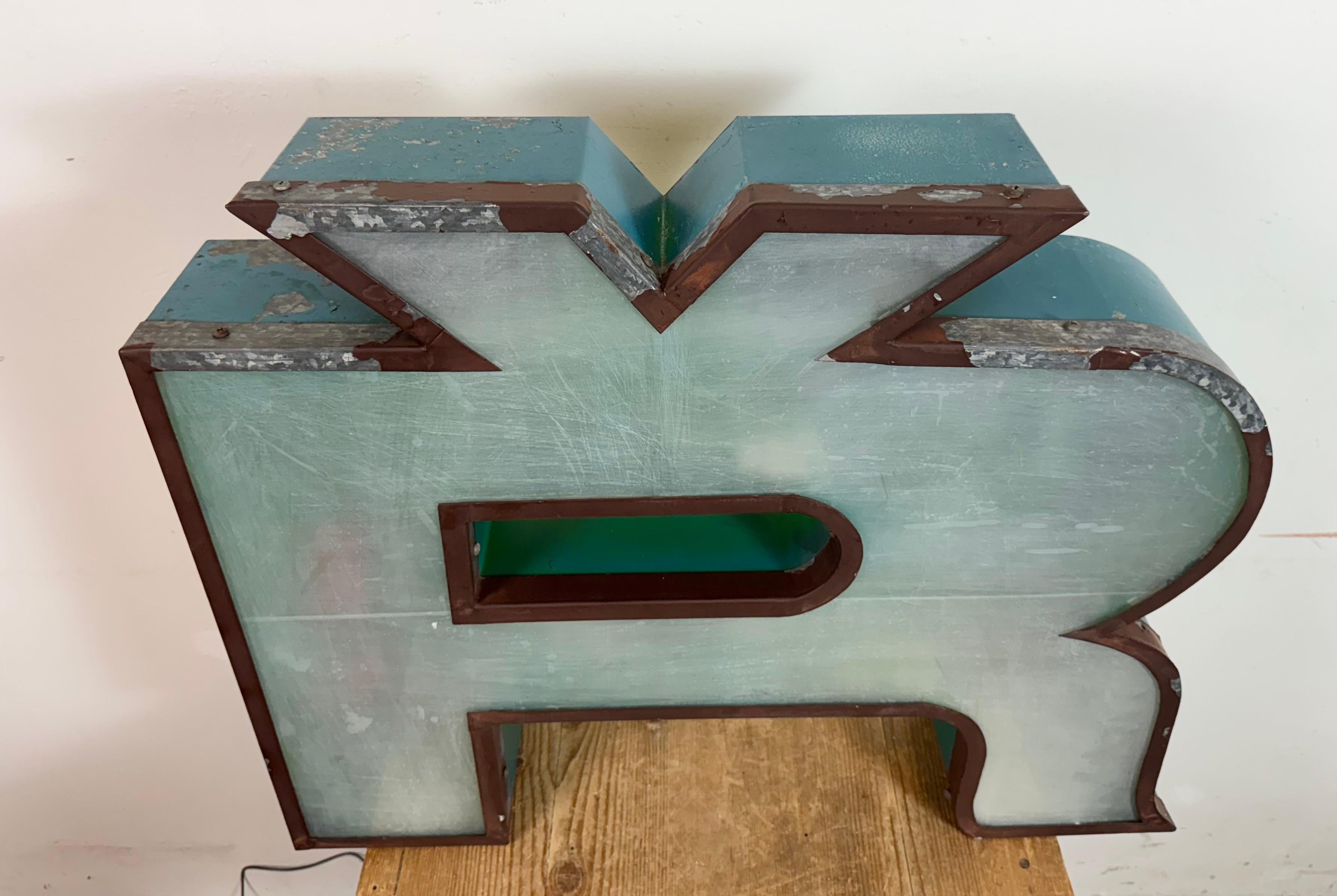 Czech Large Vintage Illuminated Advertising Letter Ř , 1960s For Sale