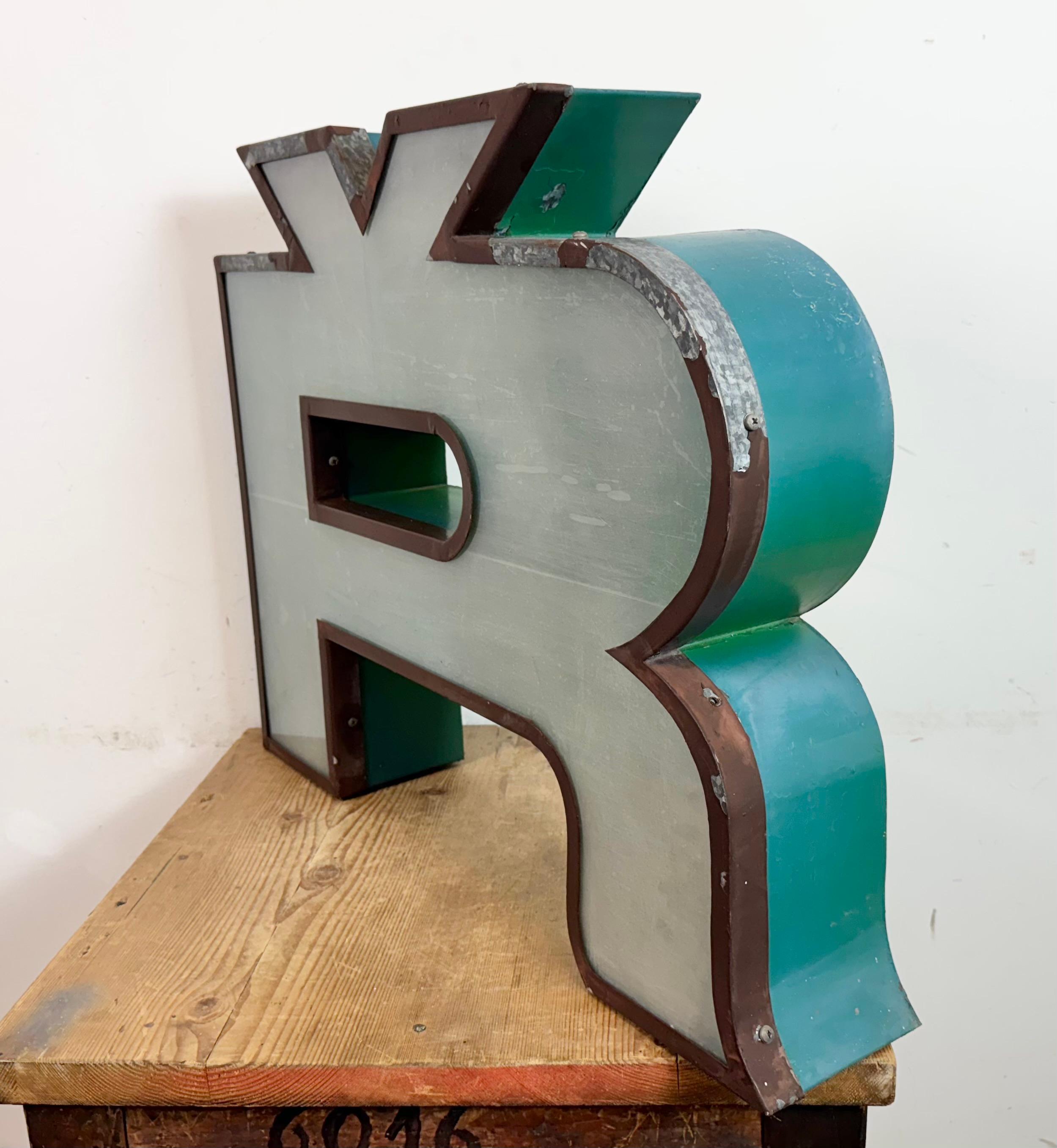 Iron Large Vintage Illuminated Advertising Letter Ř , 1960s For Sale