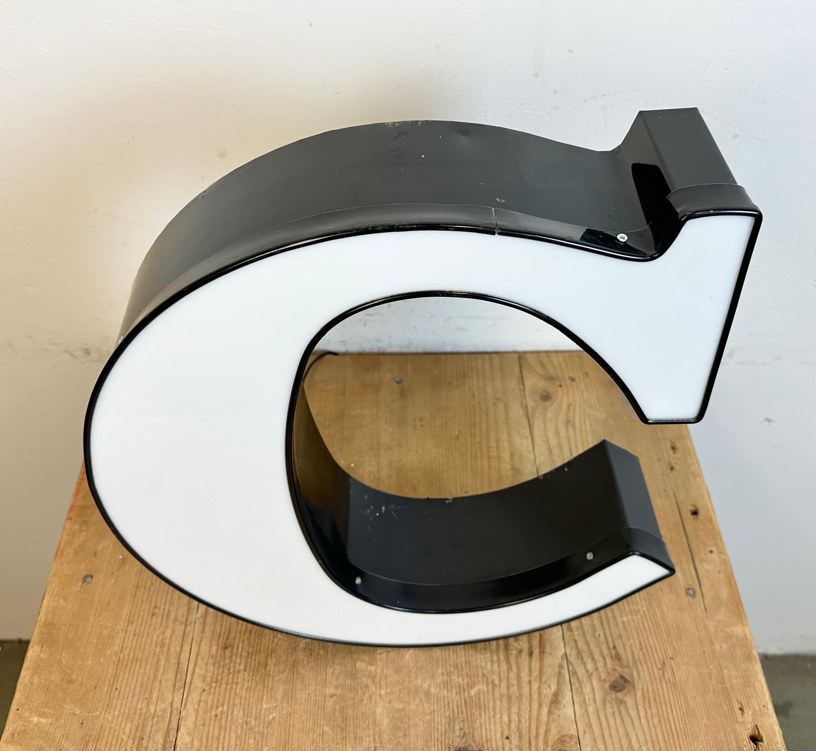Industrial Large Vintage Illuminated Letter C , 1970s For Sale