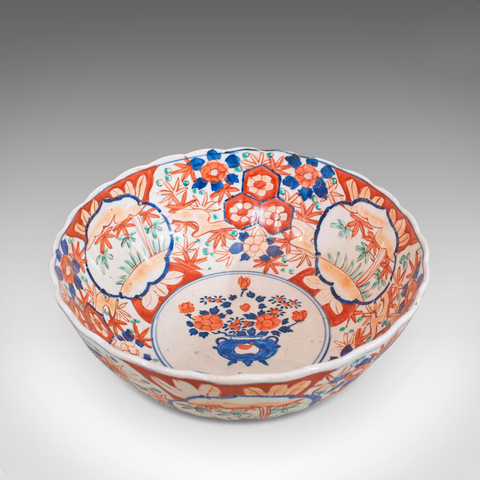 Japanese Large Vintage Imari Bowl, Oriental, Ceramic, Serving Dish, Art Deco, circa 1940