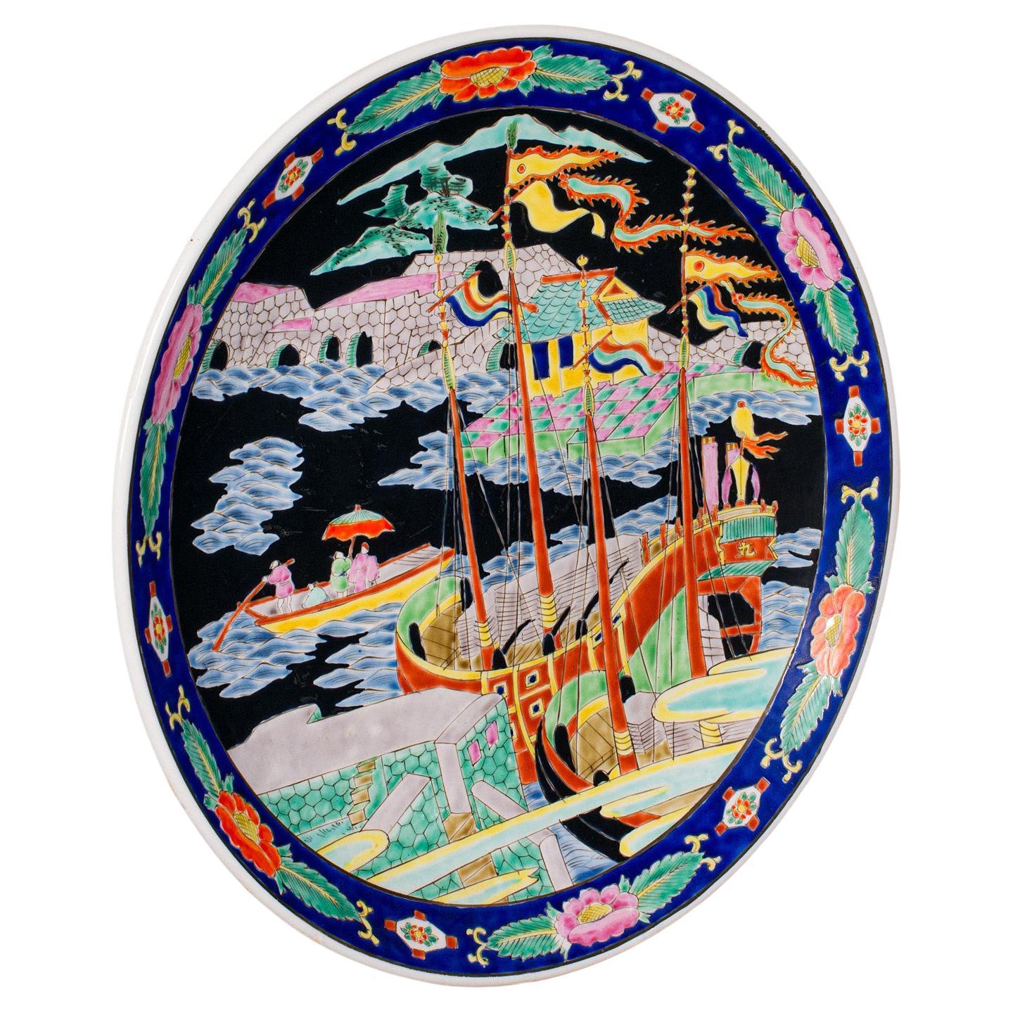 Large Vintage Imari Plate, Japanese, Ceramic Decorative Charger, Art Deco, 1930 For Sale
