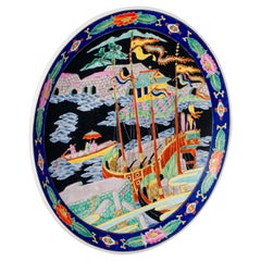 Large Retro Imari Plate, Japanese, Ceramic Decorative Charger, Art Deco, 1930