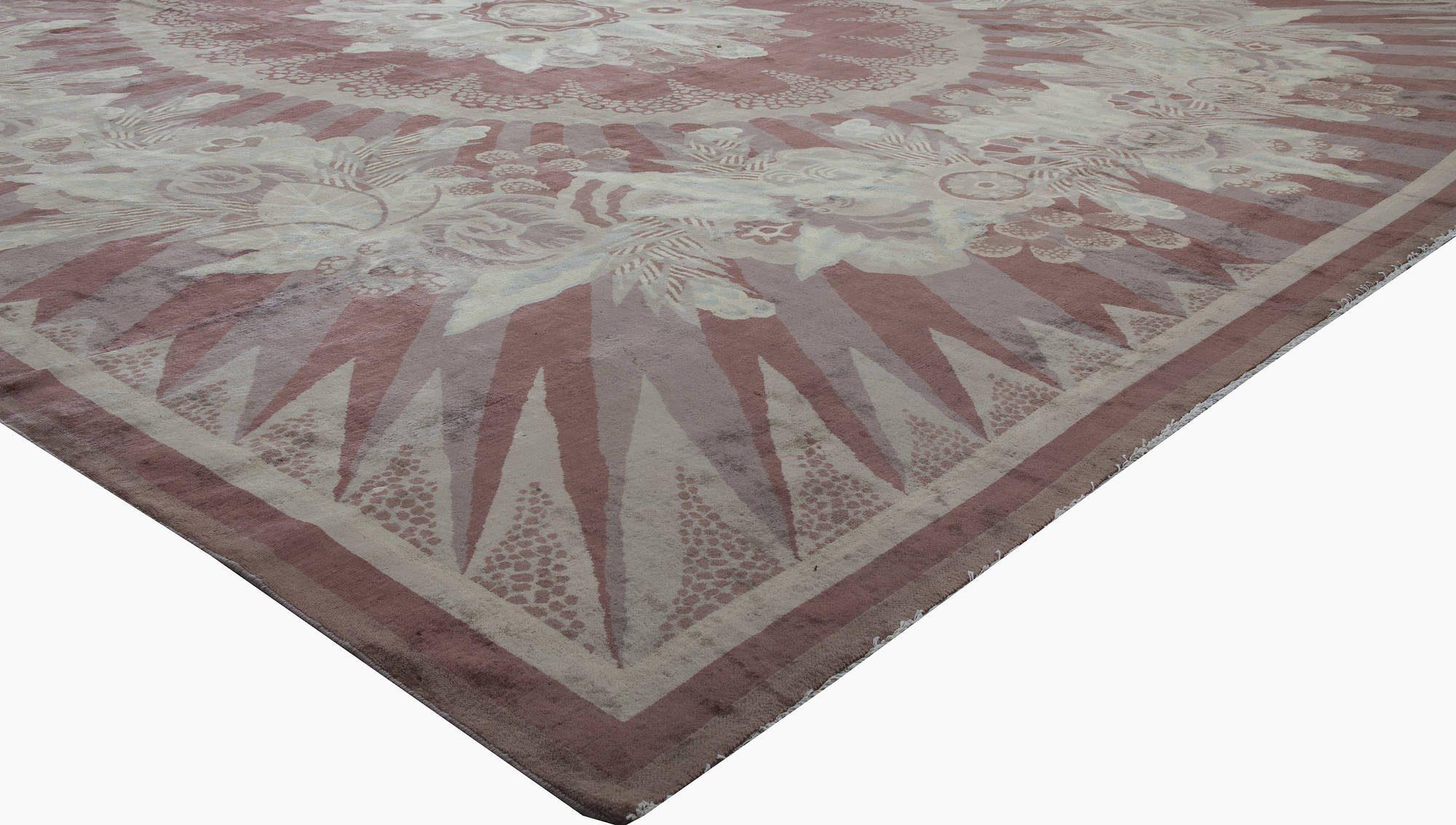 Großer indischer Vintage Art Deco Teppich aus handgefertigter Wolle (Handgewebt) im Angebot