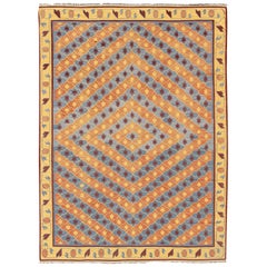 Grand tapis Dhurrie indien vintage en coton tissé à plat avec motif géométrique en forme de diamant