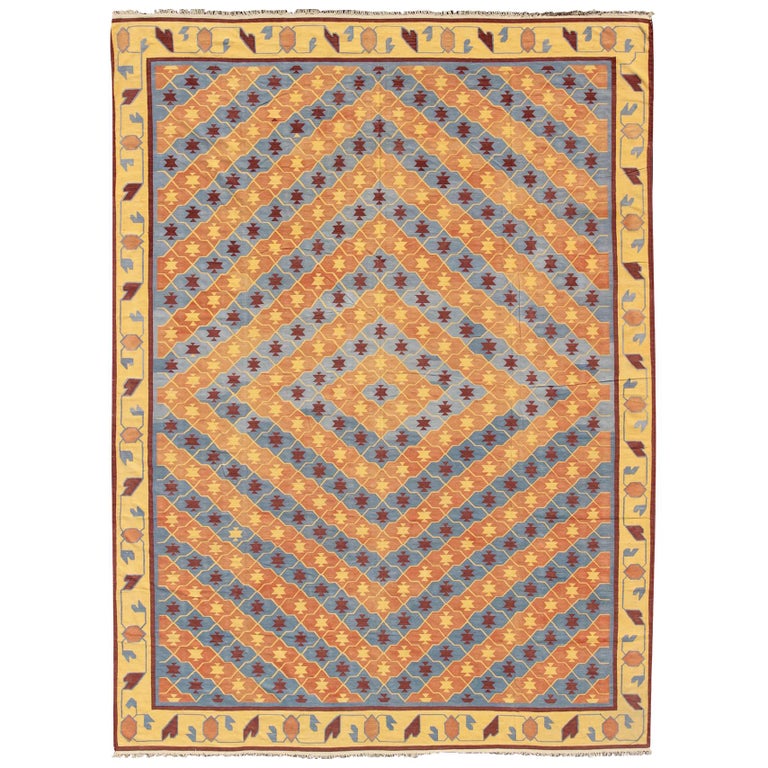 Large Vintage Indian Cotton Dhurrie, Geometric Dhurrie Rug