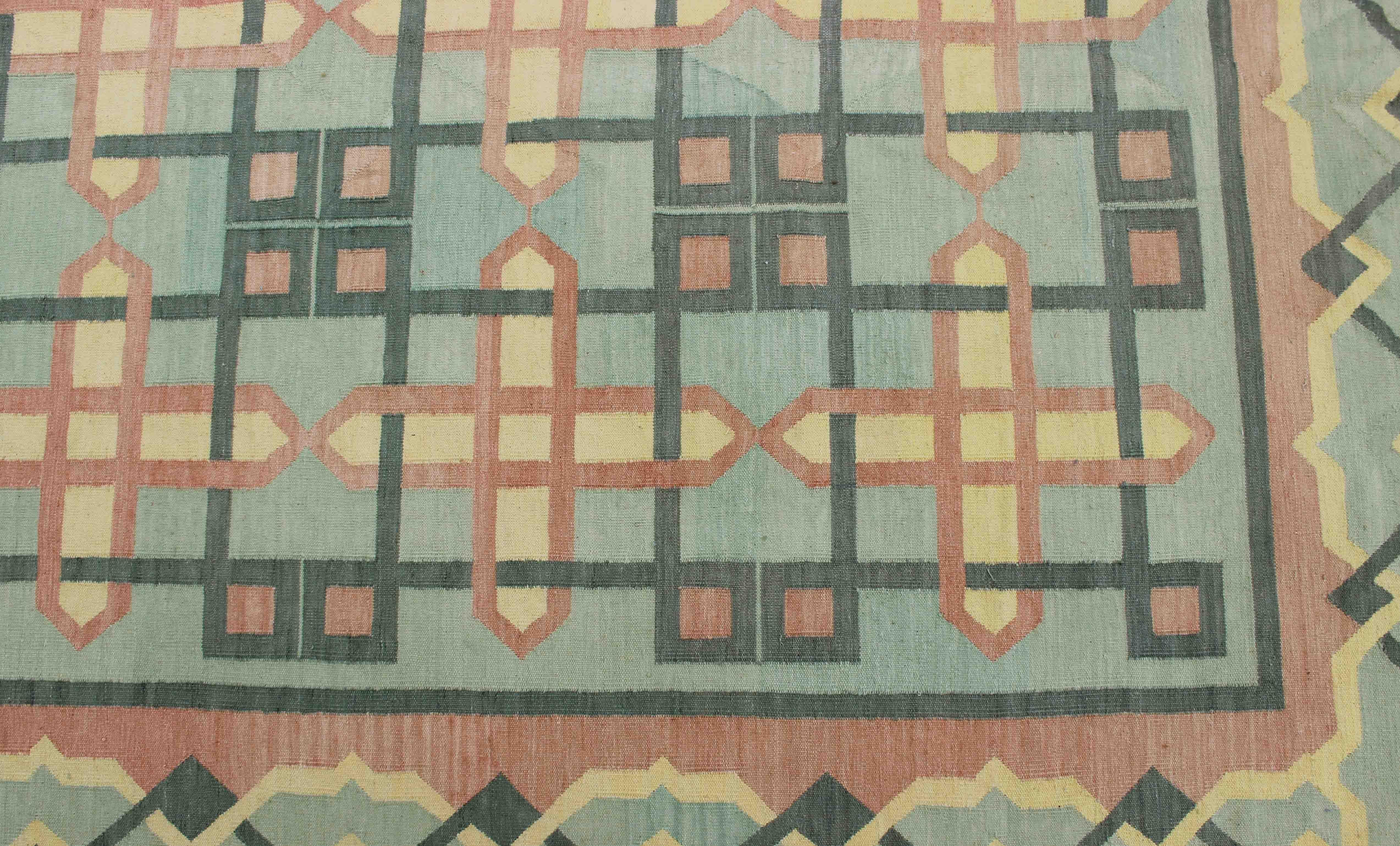 Wool Large Vintage Indian Flat-Weave Cotton Dhurrie Rug from Mid-20th Century For Sale