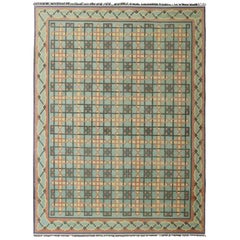 Grand tapis Dhurrie indien vintage en coton à tissage plat du milieu du 20e siècle