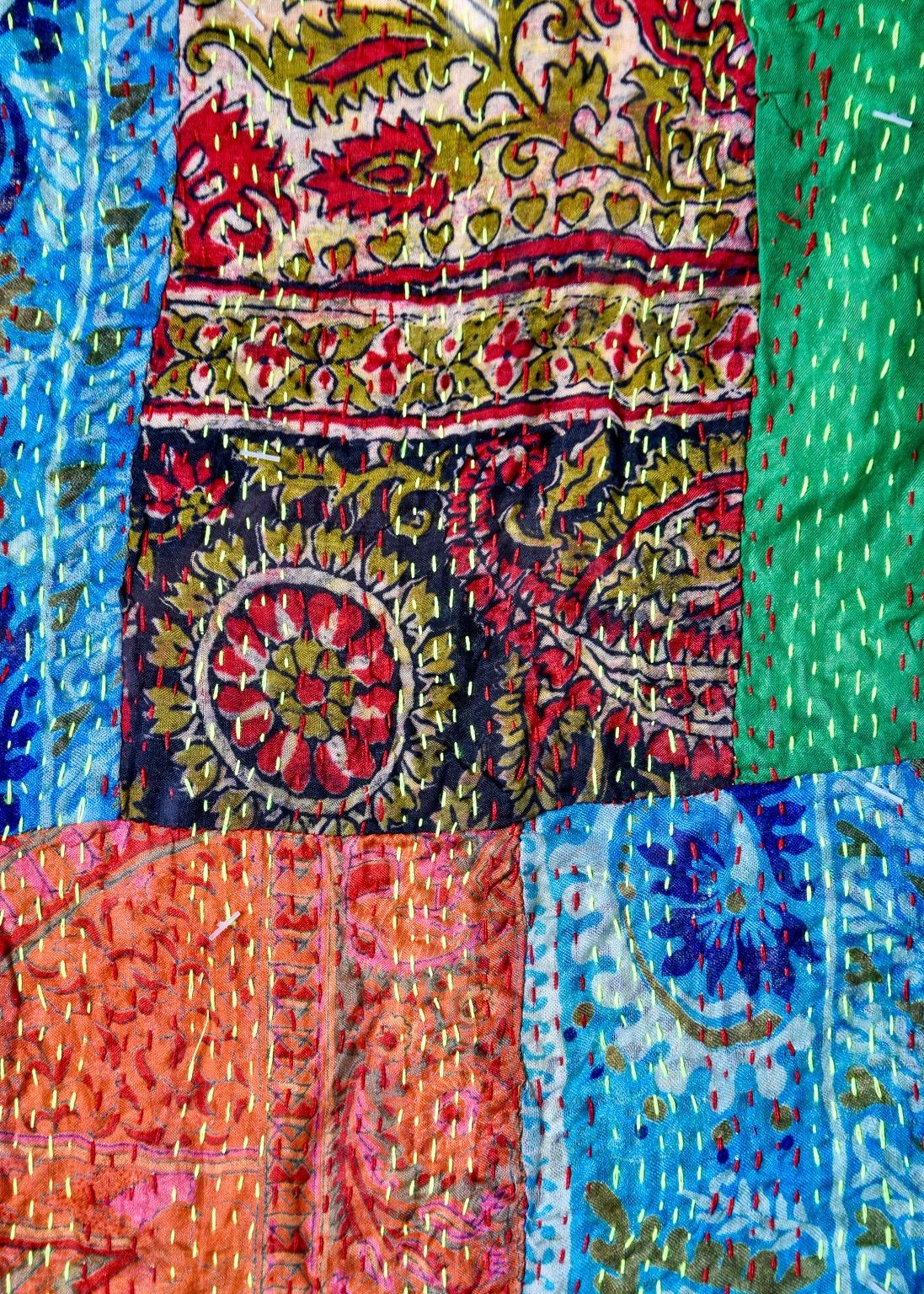 Fabric Large Vintage Indian Textile with Custom Frame For Sale
